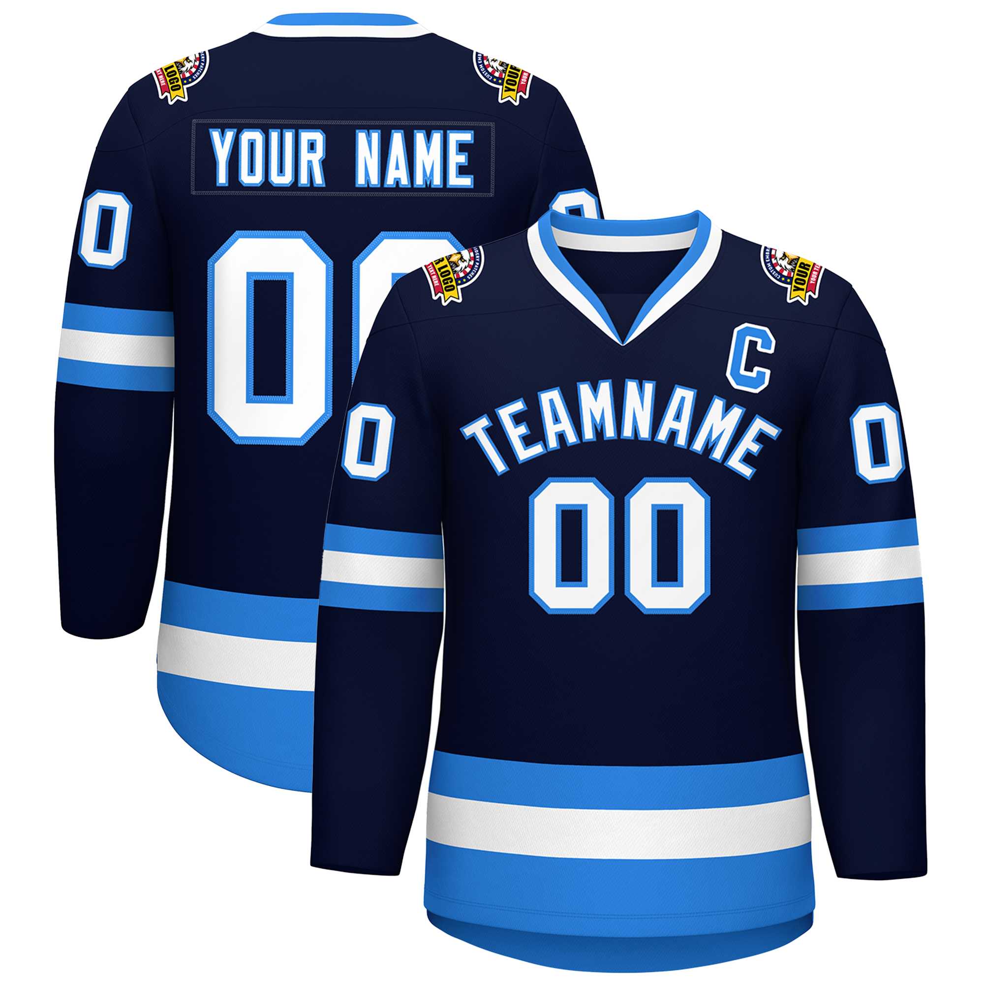 Custom Navy White-Powder Blue Classic Style Hockey Jersey | KXKSHOP