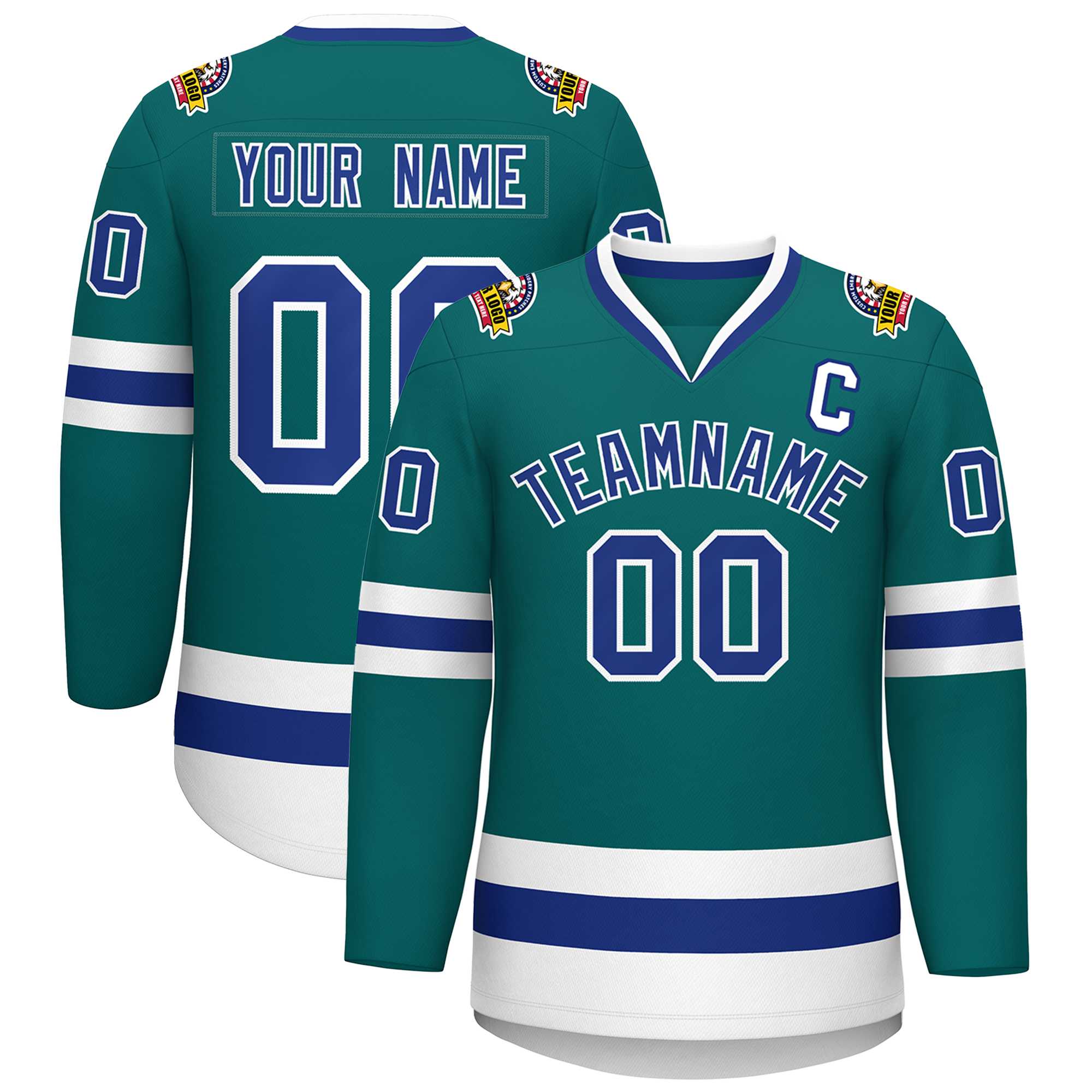 Custom Teal Royal-White Classic Style Hockey Jersey | KXKSHOP