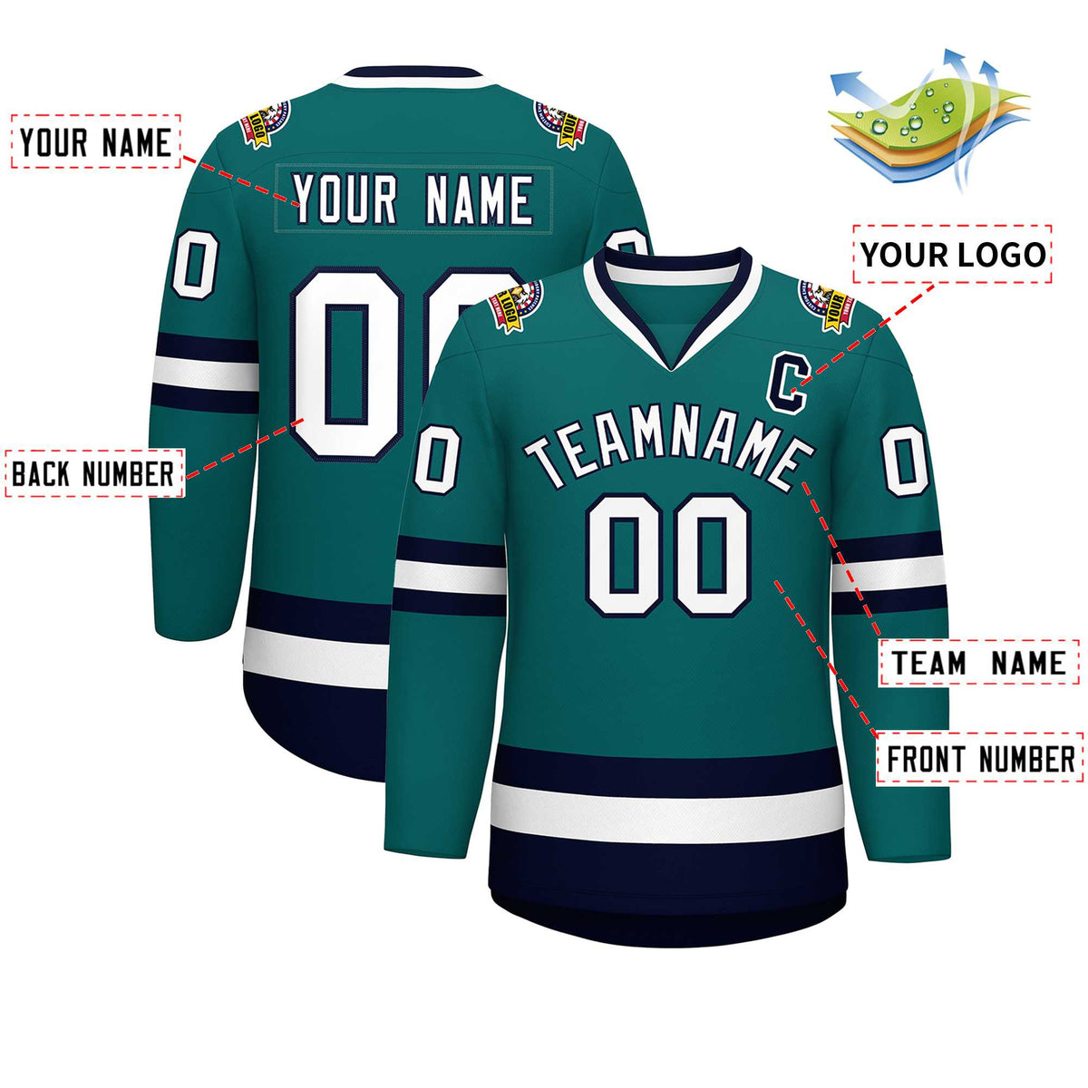 Custom Teal White-Navy Classic Style Hockey Jersey | KXKSHOP