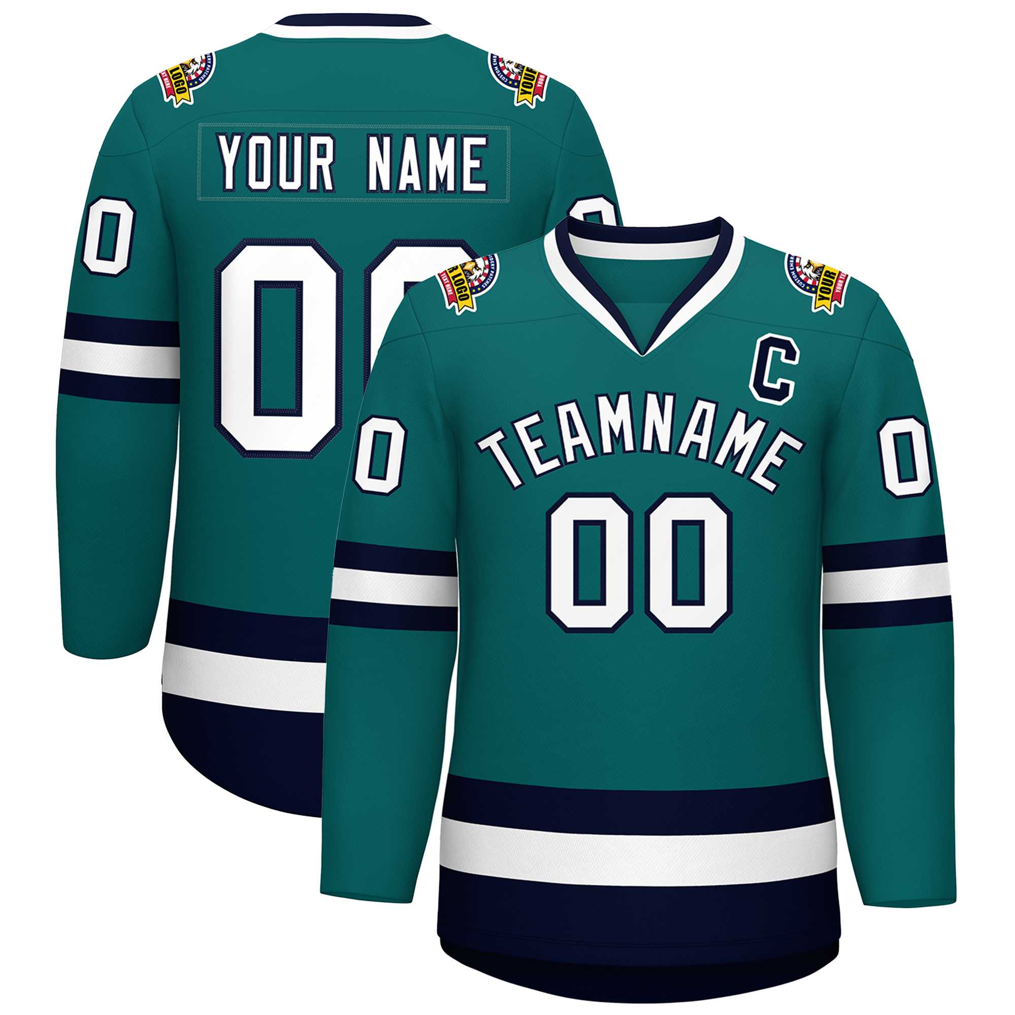 Custom Teal White-Navy Classic Style Hockey Jersey | KXKSHOP