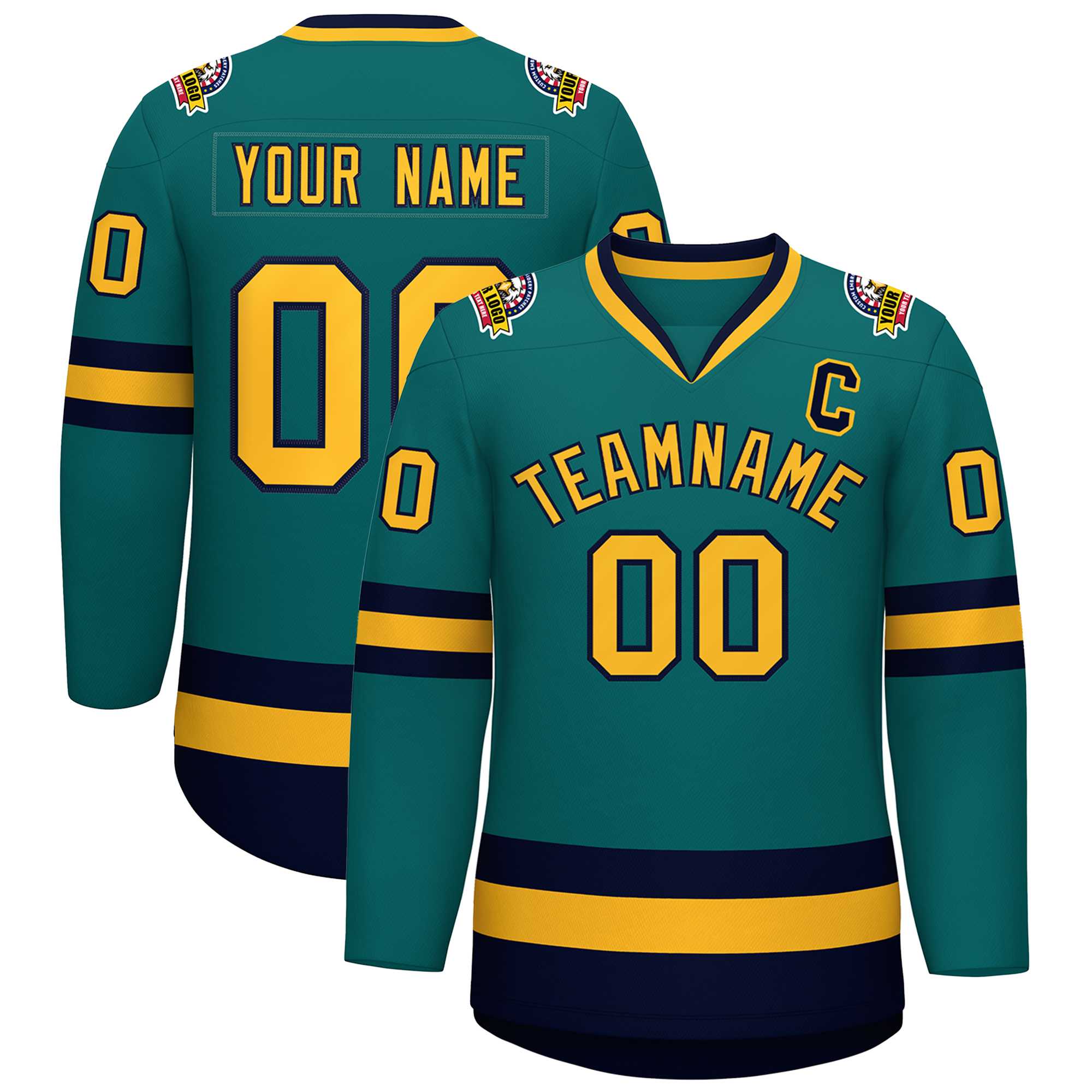 Custom Teal Gold-Navy Classic Style Hockey Jersey | KXKSHOP
