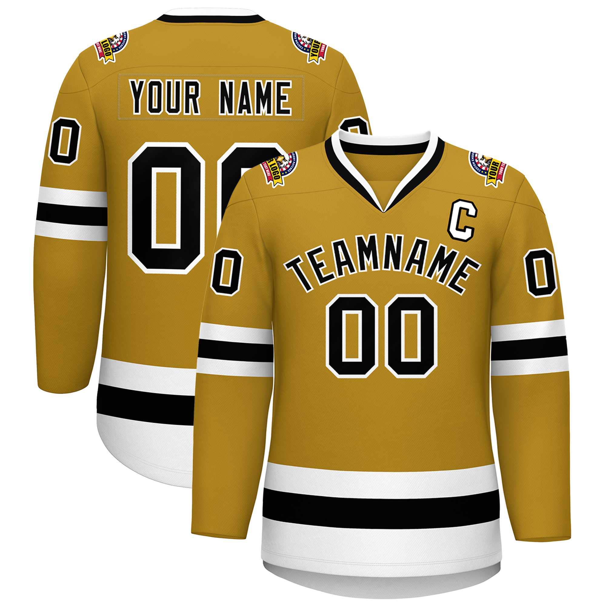 Custom Old Gold Black-White Classic Style Hockey Jersey | KXKSHOP
