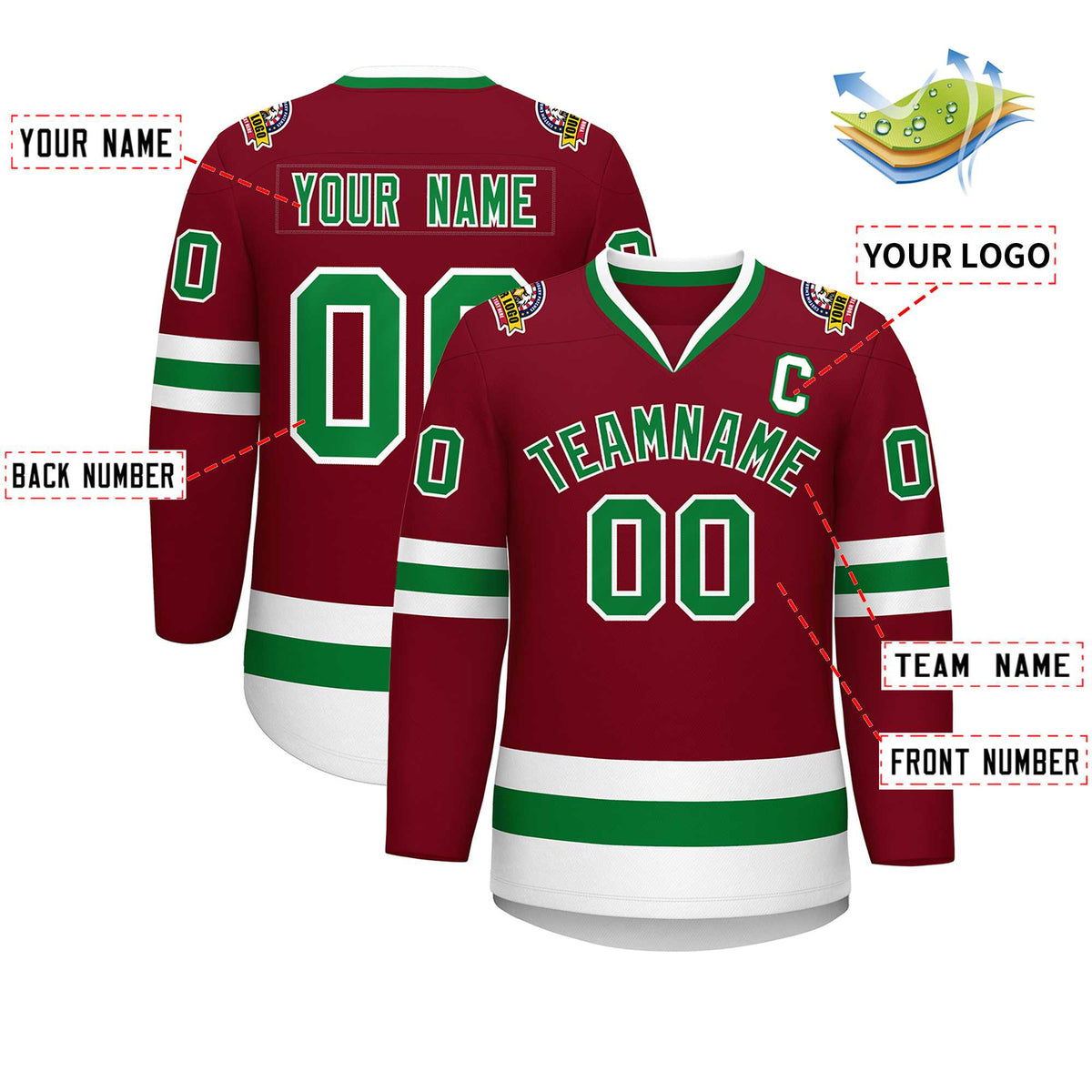Custom Crimson Kelly Green-White Classic Style Hockey Jersey | KXKSHOP