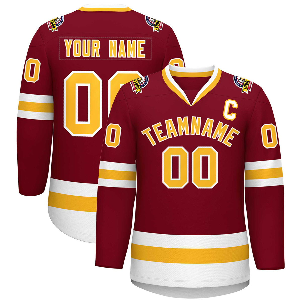 Custom Crimson Gold-White Classic Style Hockey Jersey | KXKSHOP