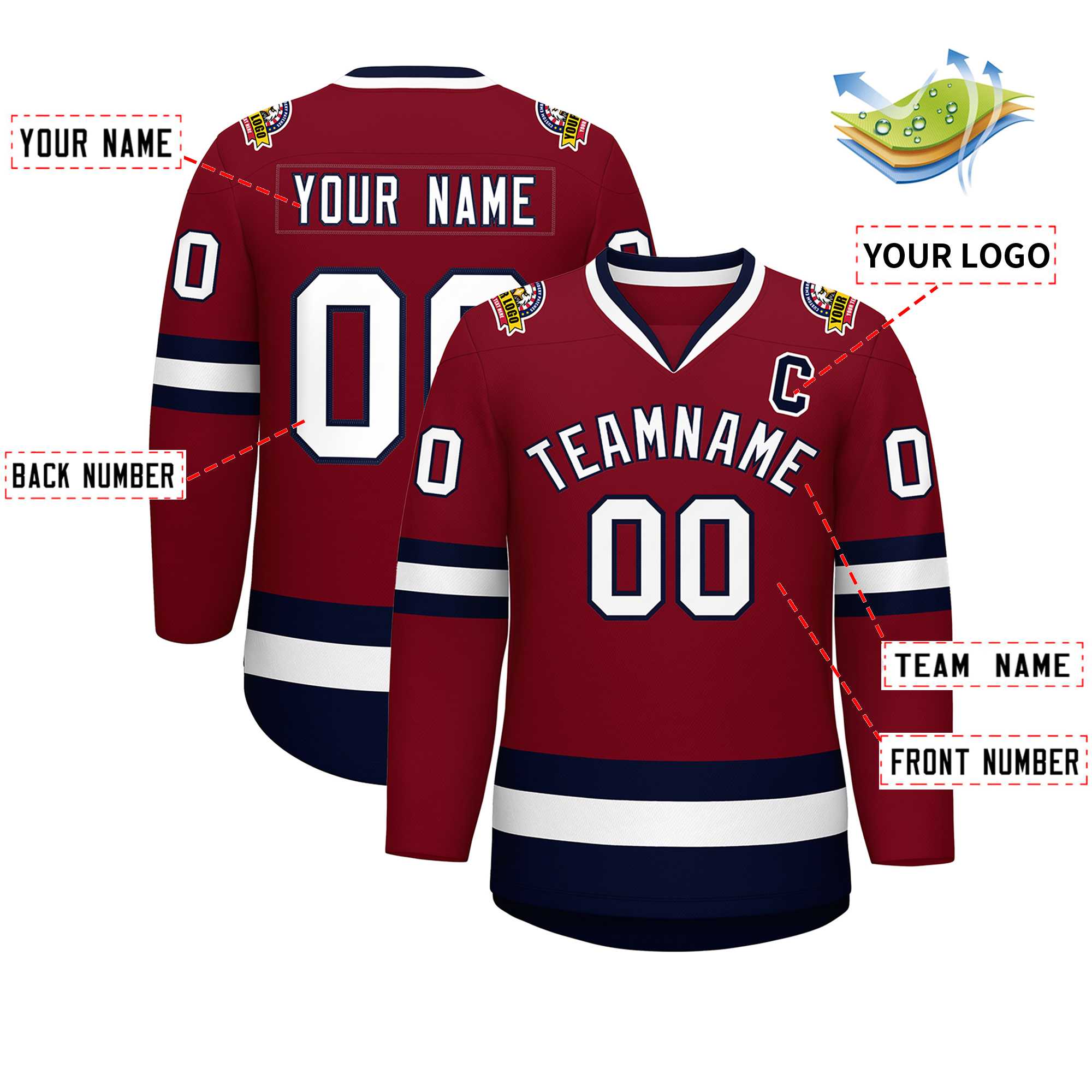 Custom Crimson White-Navy Classic Style Hockey Jersey | KXKSHOP