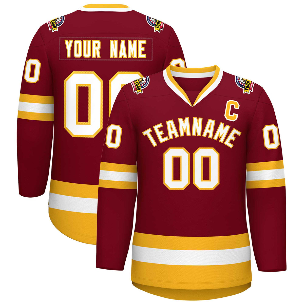 Custom Crimson White-Gold Classic Style Hockey Jersey | KXKSHOP