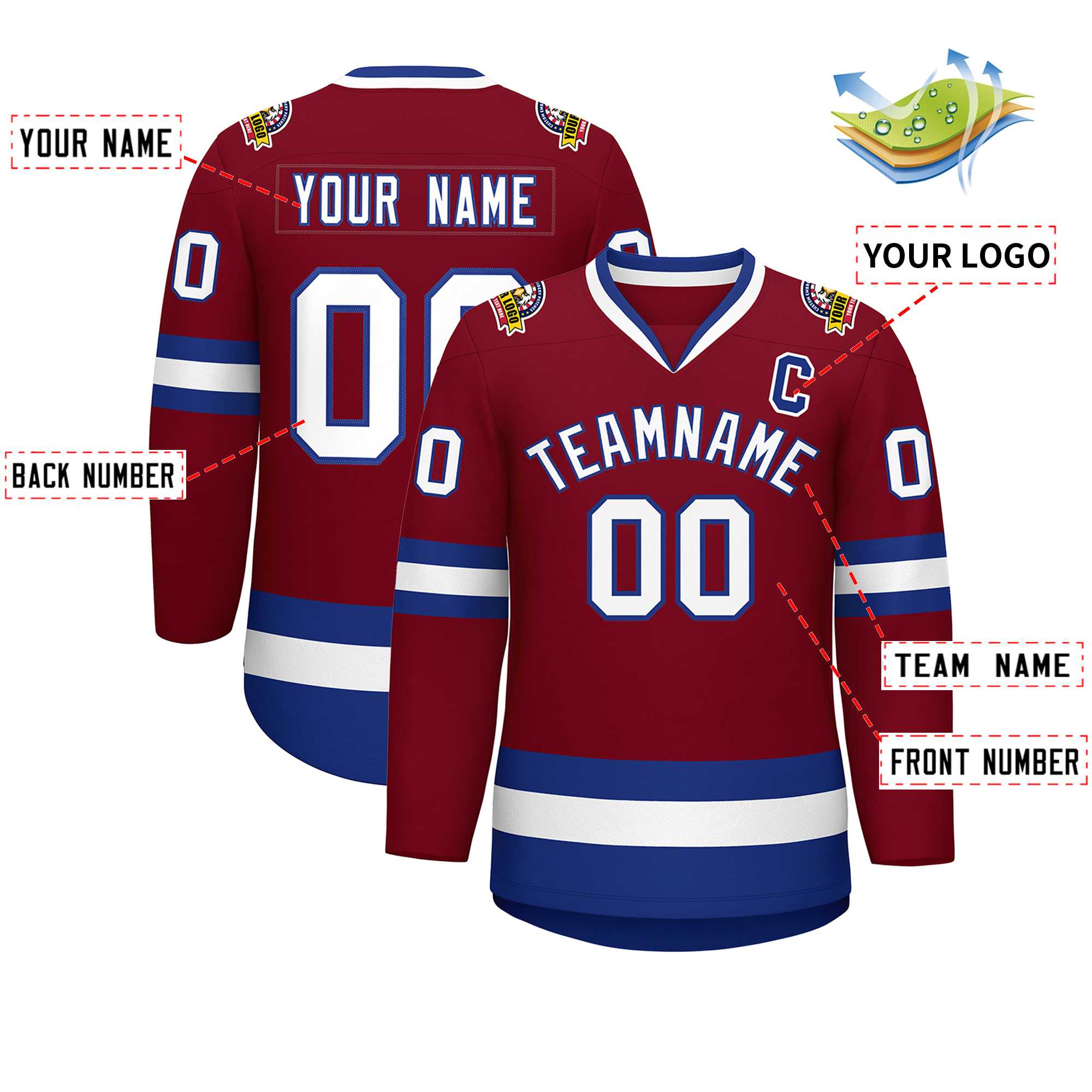 Custom Crimson White-Royal Classic Style Hockey Jersey | KXKSHOP