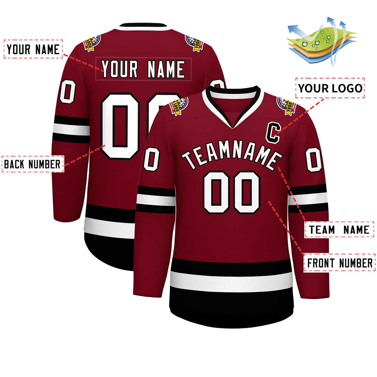 Custom Crimson White-Black Classic Style Hockey Jersey | KXKSHOP