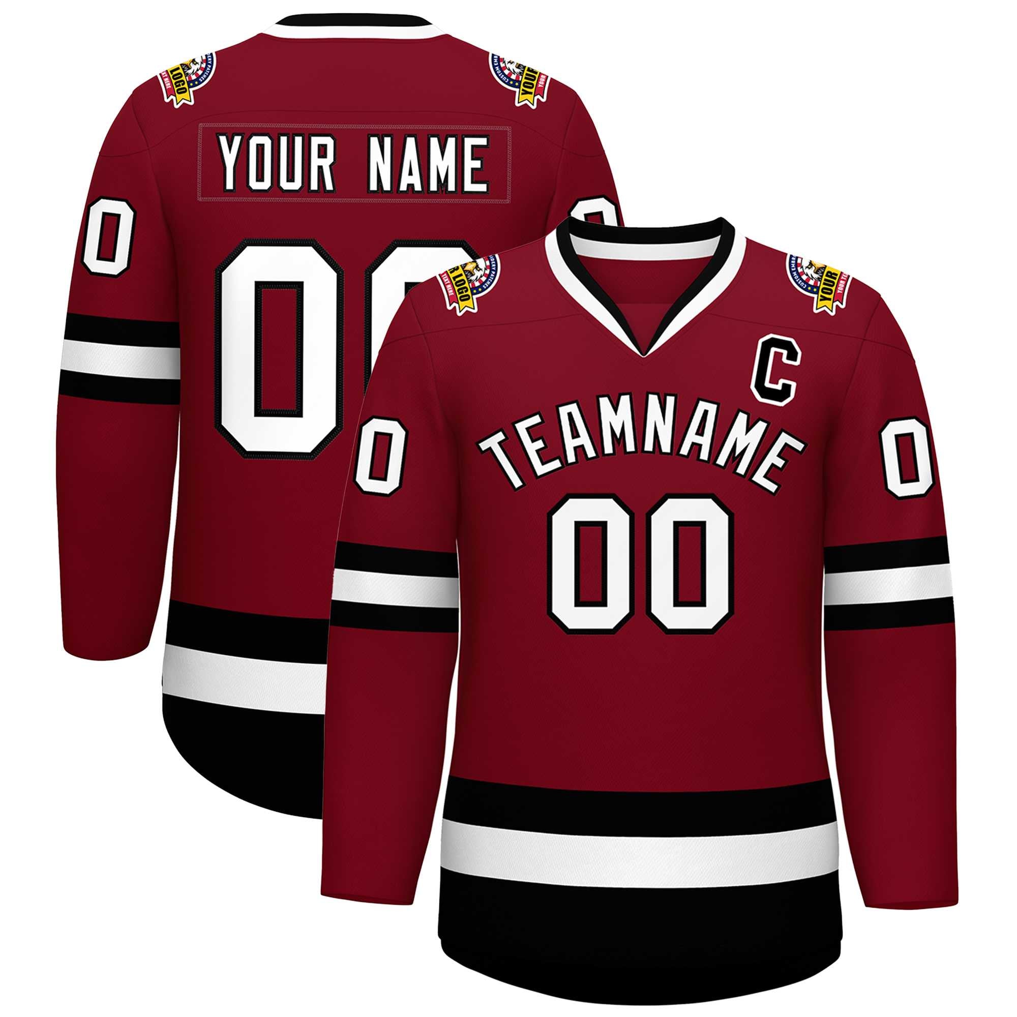 Custom Crimson White-Black Classic Style Hockey Jersey | KXKSHOP