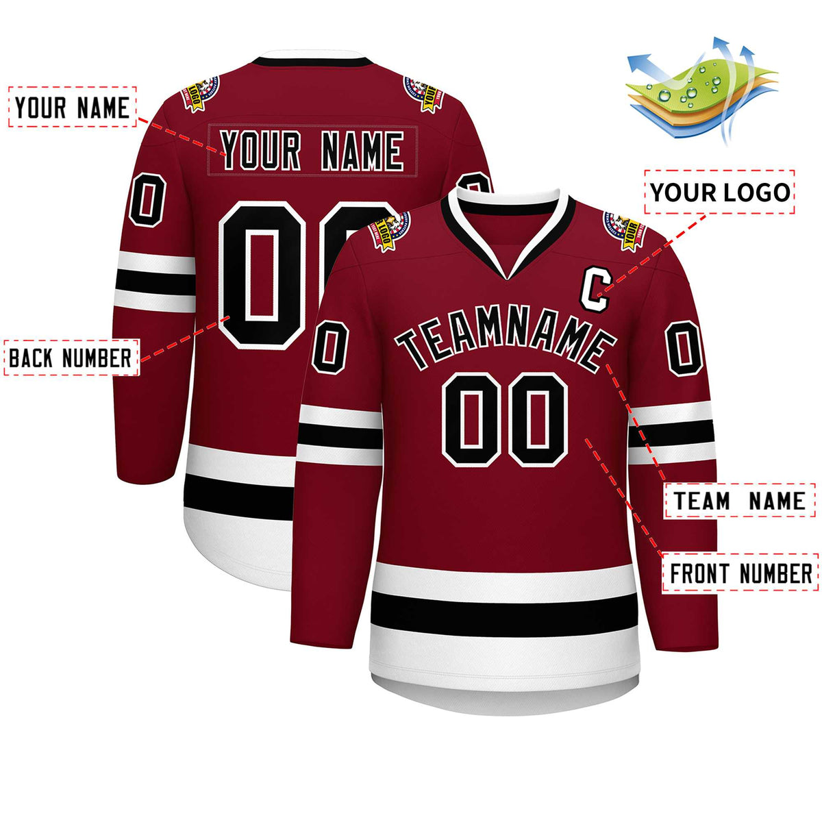 Custom Crimson Black-White Classic Style Hockey Jersey | KXKSHOP