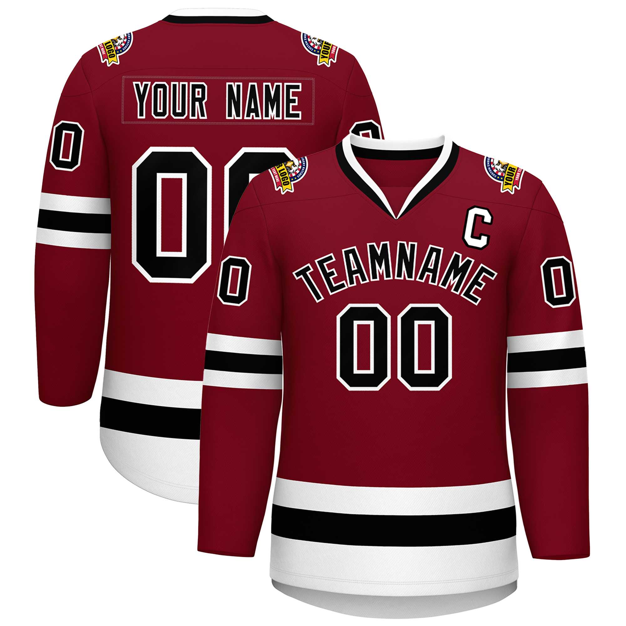 Custom Crimson Black-White Classic Style Hockey Jersey | KXKSHOP