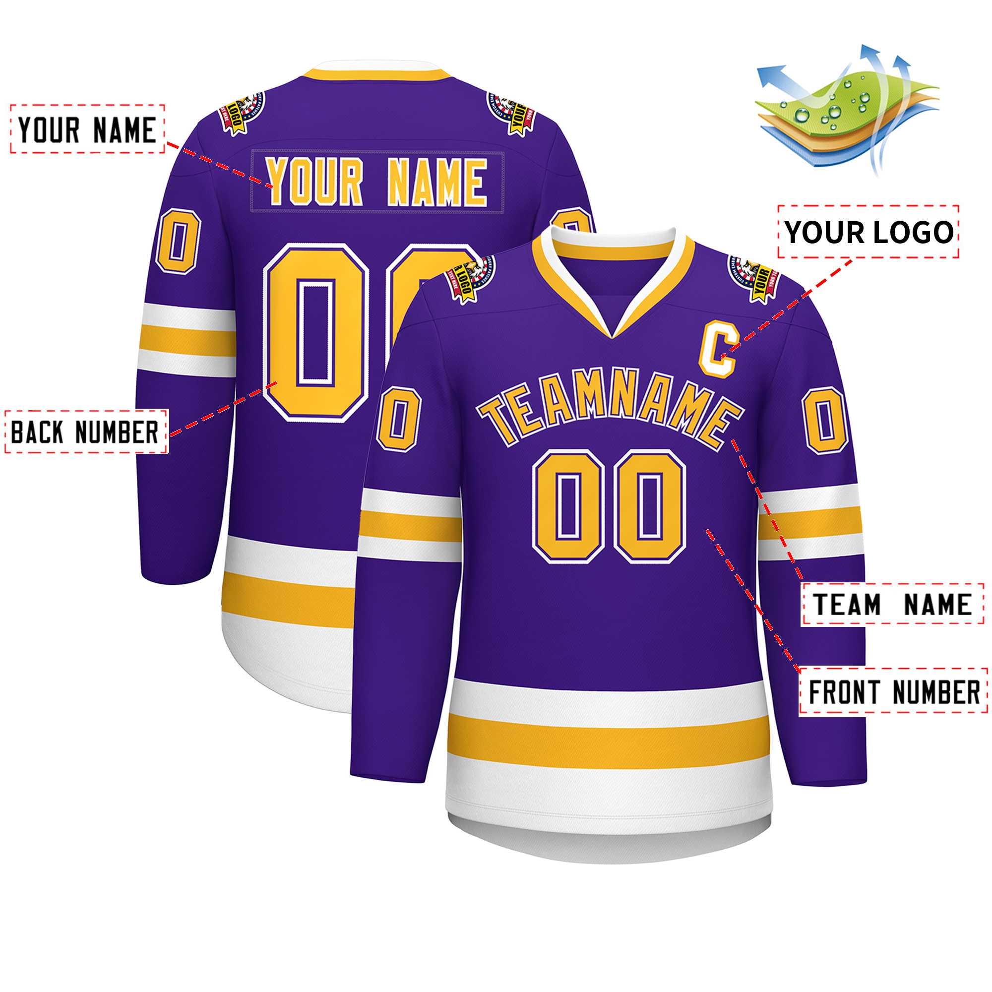 Custom Purple Gold Purple-White Classic Style Hockey Jersey | KXKSHOP