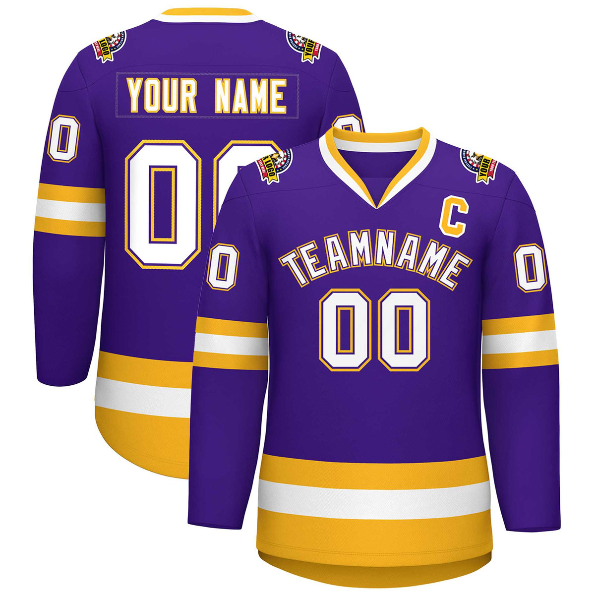 Custom Purple White Purple-Gold Classic Style Hockey Jersey | KXKSHOP