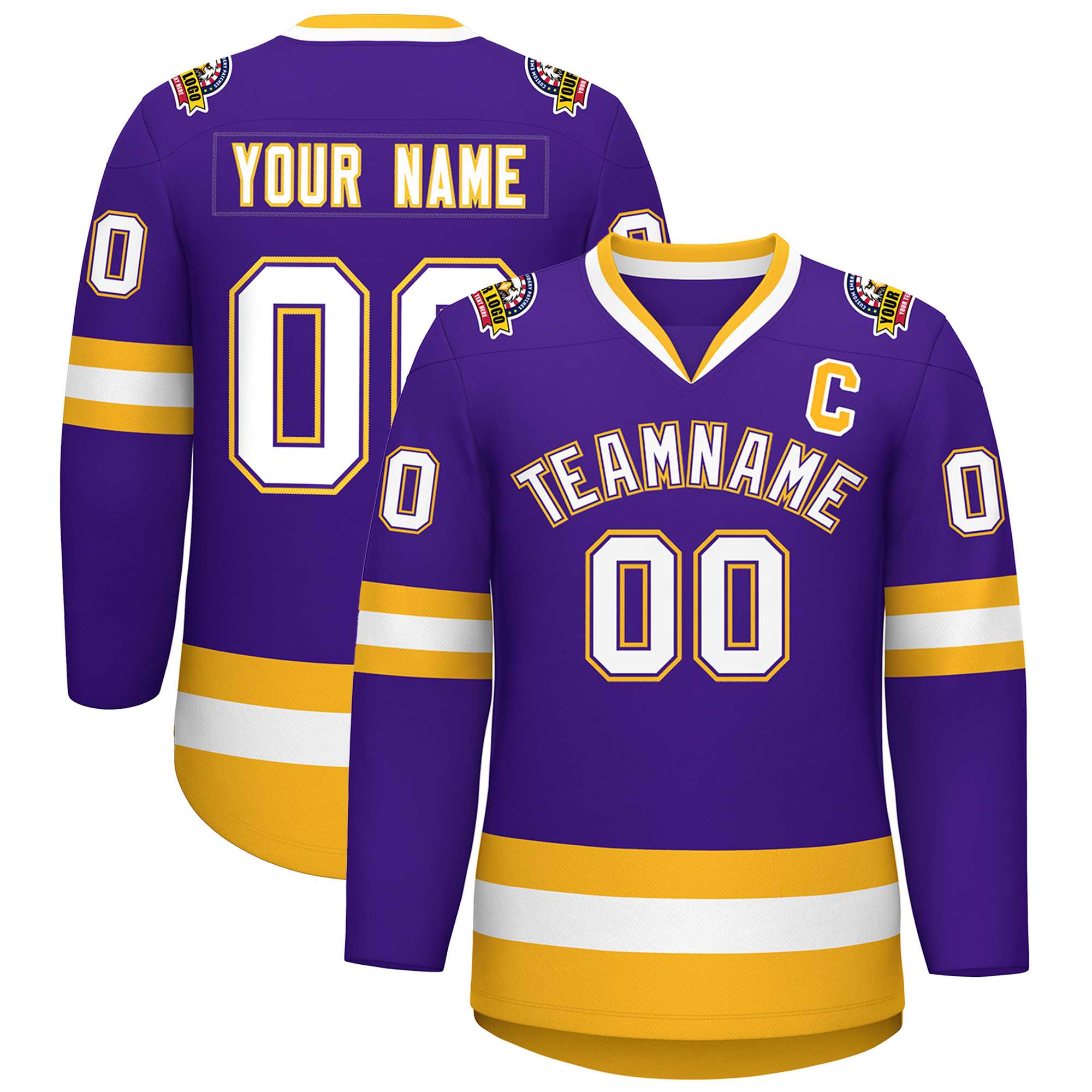 Custom Purple White Purple-Gold Classic Style Hockey Jersey | KXKSHOP