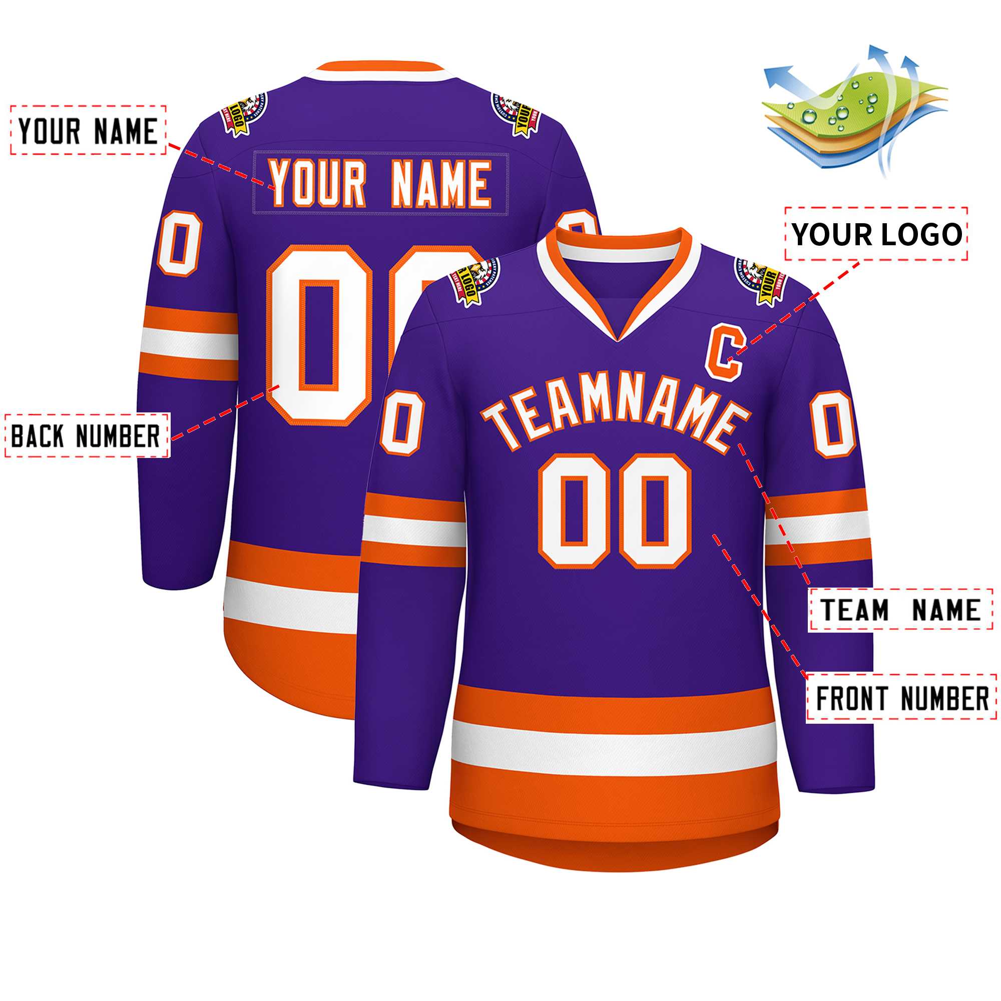 Custom Purple White-Orange Classic Style Hockey Jersey | KXKSHOP