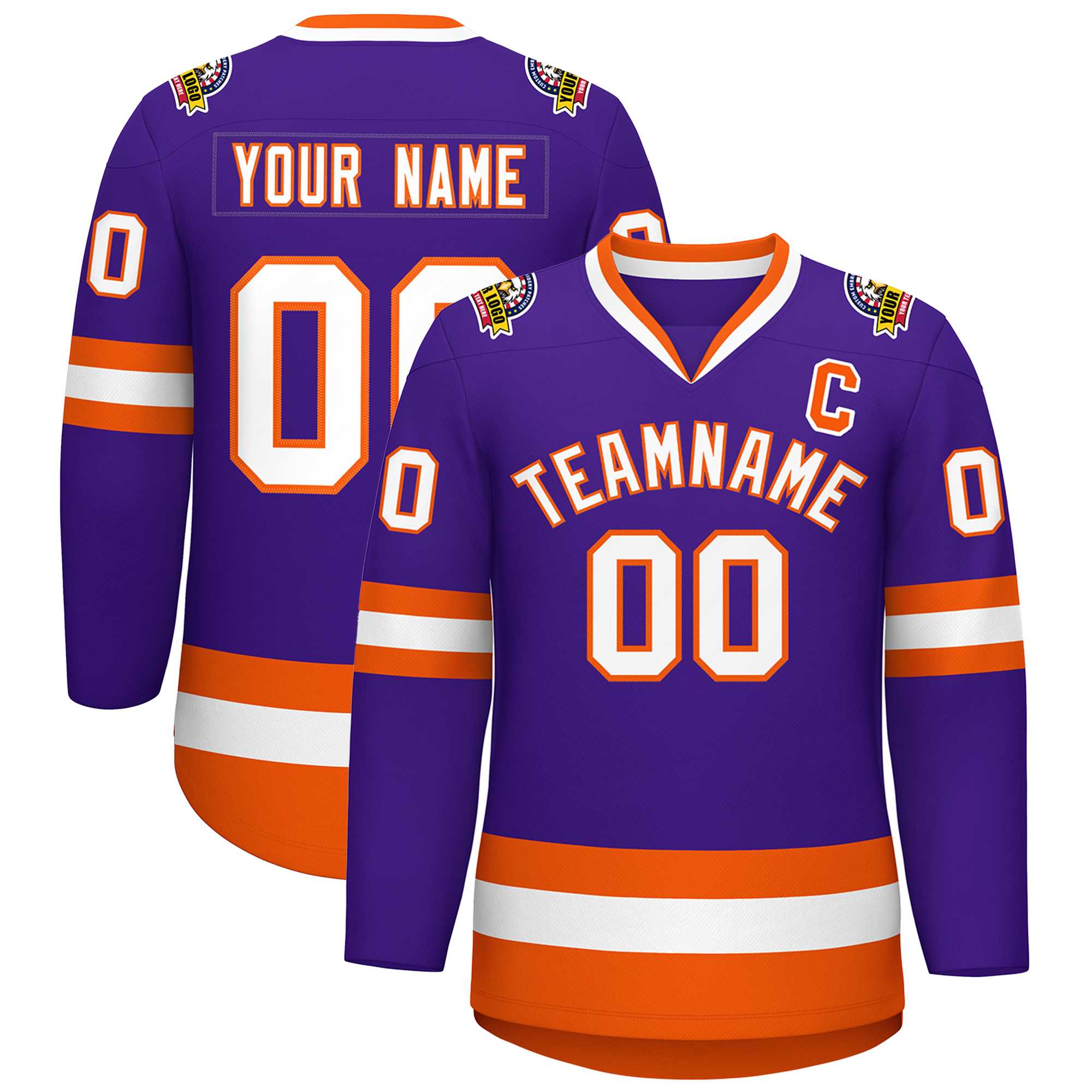 Custom Purple White-Orange Classic Style Hockey Jersey | KXKSHOP