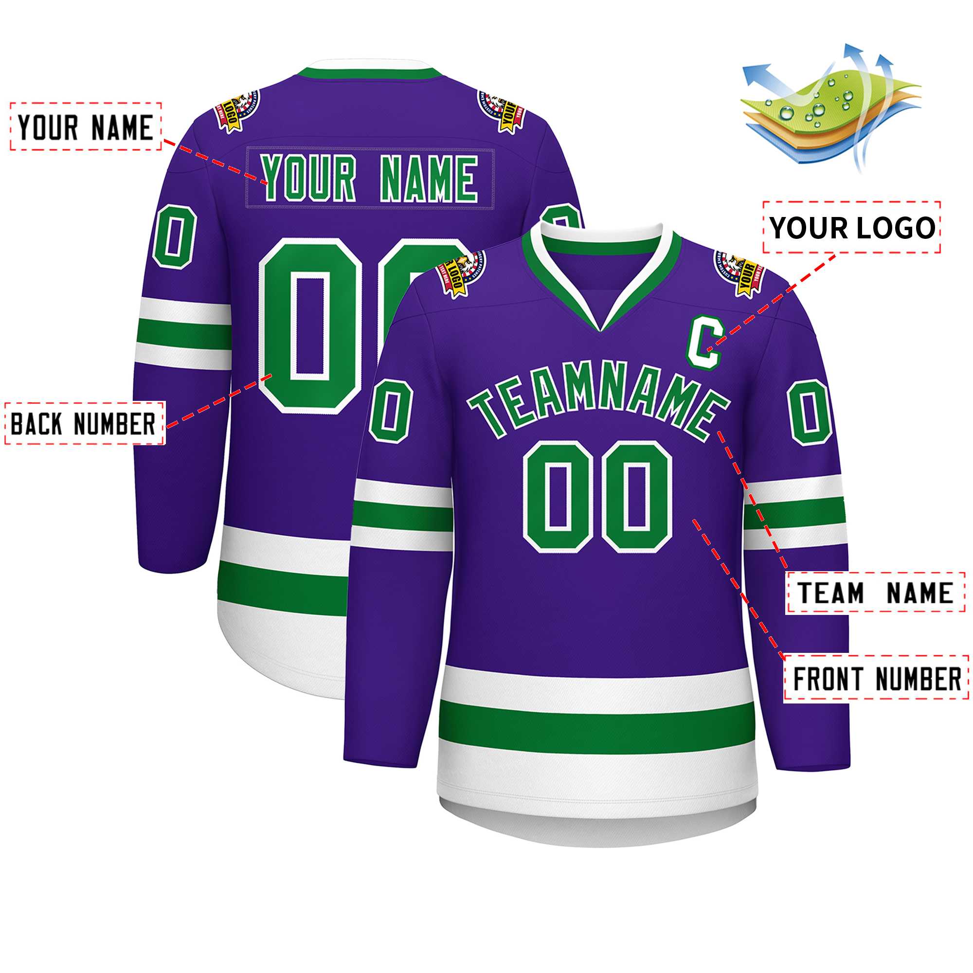 Custom Purple Kelly Green-White Classic Style Hockey Jersey | KXKSHOP