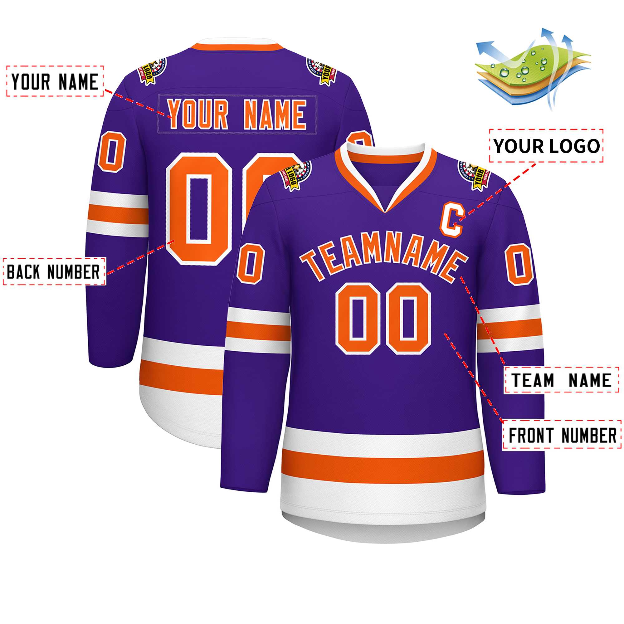 Custom Purple Orange-White Classic Style Hockey Jersey | KXKSHOP