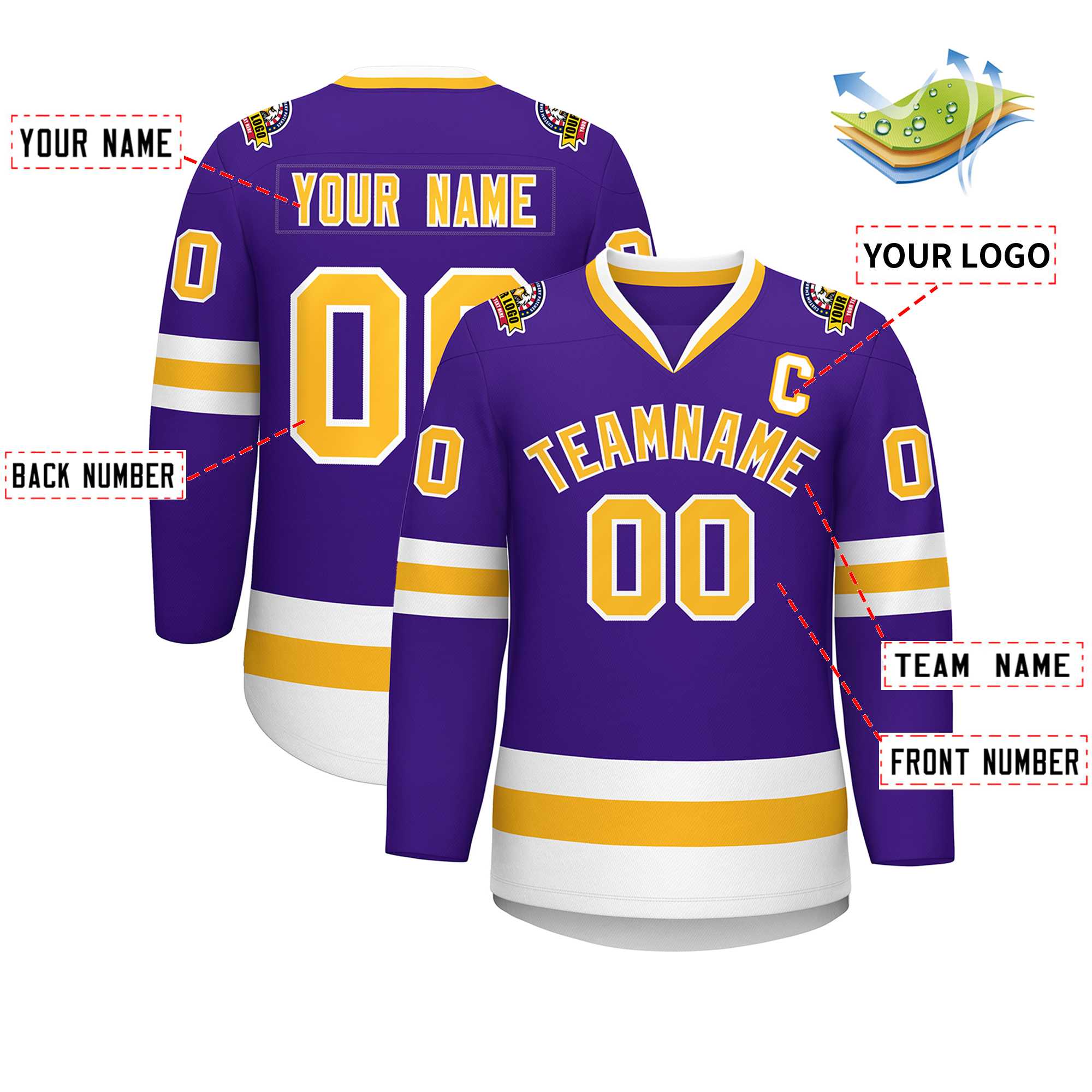Custom Purple Gold-White Classic Style Hockey Jersey | KXKSHOP