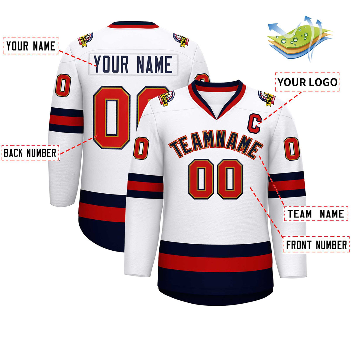 Custom White Navy Old Gold-Red Classic Style Hockey Jersey | KXKSHOP