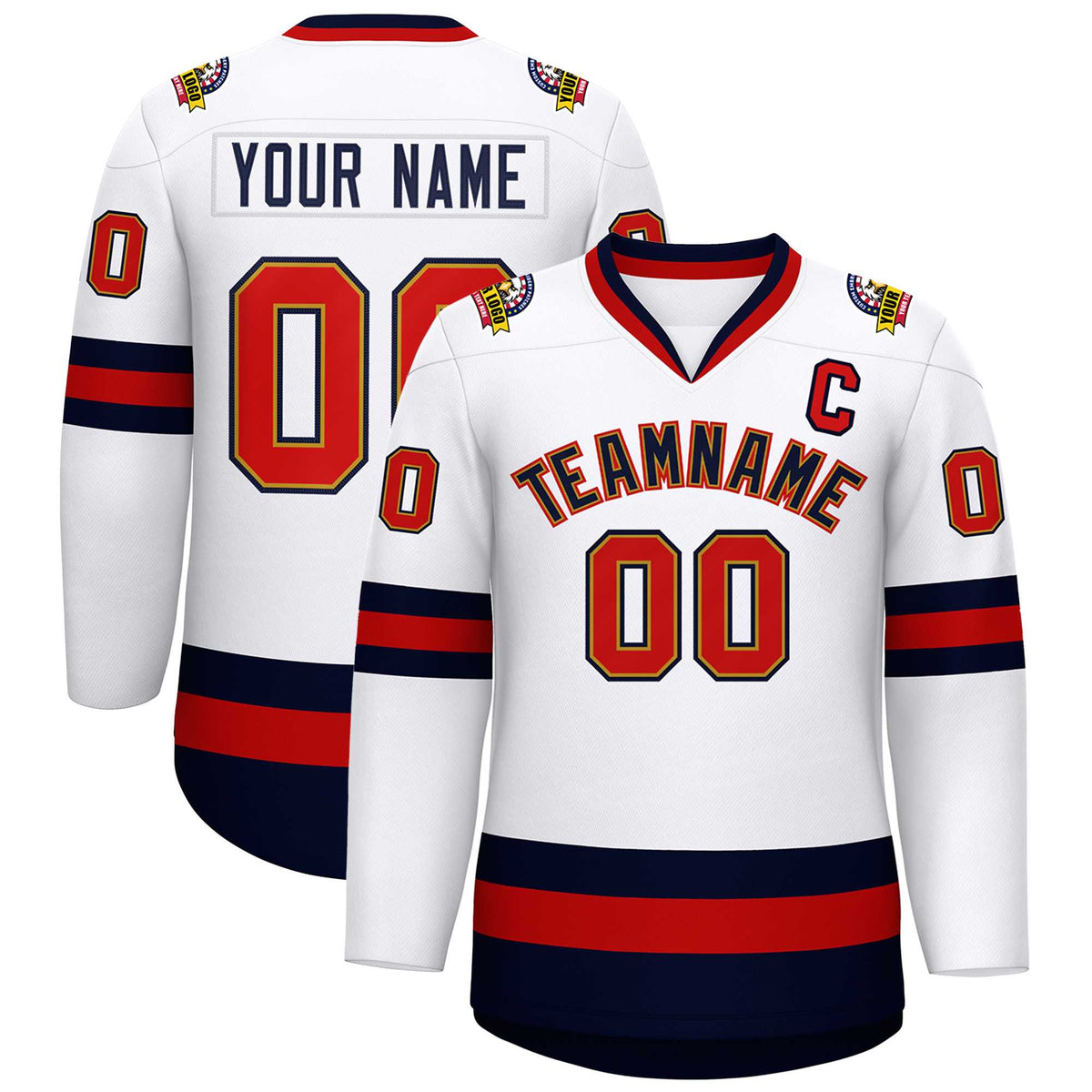 Custom White Navy Old Gold-Red Classic Style Hockey Jersey | KXKSHOP