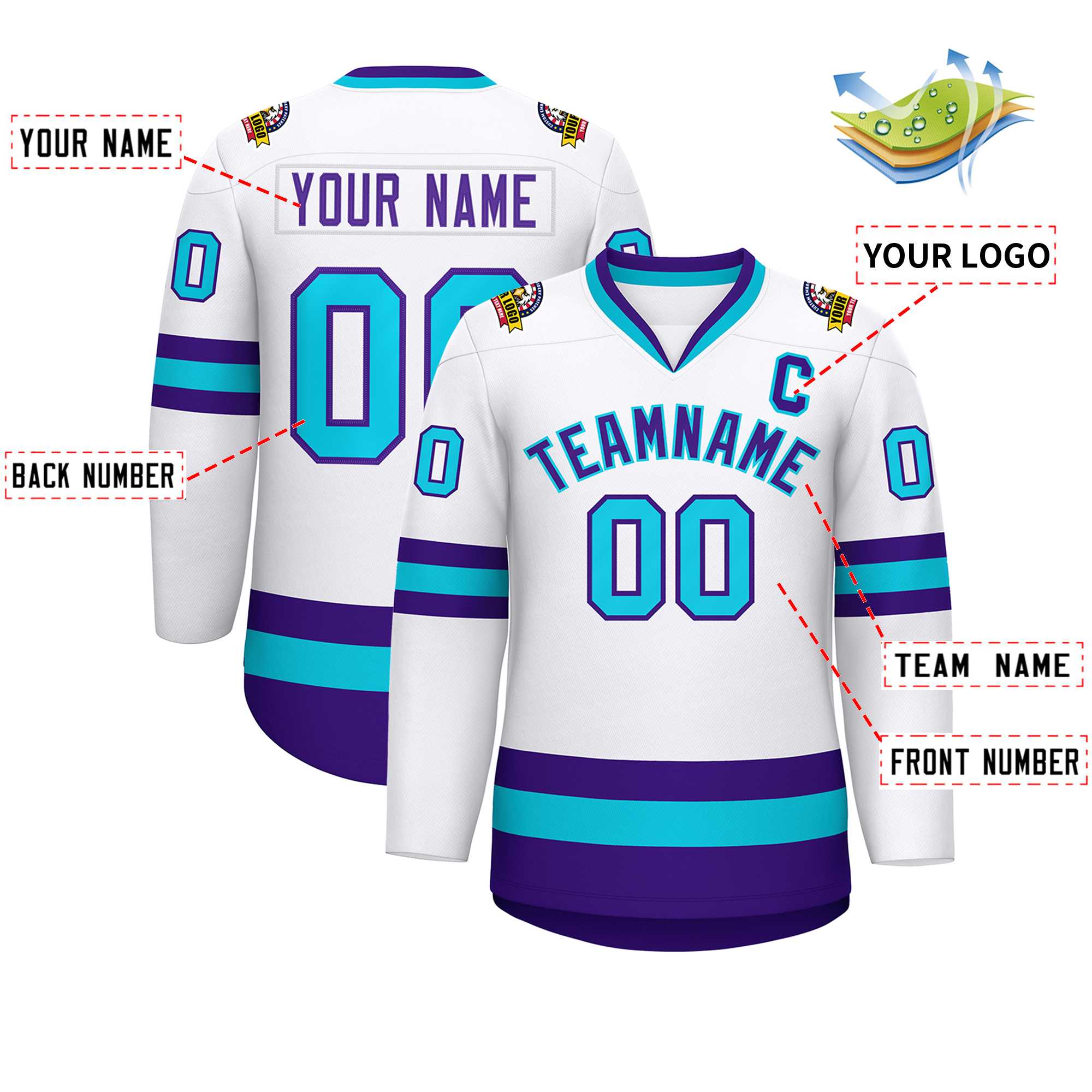 Custom White Purple-Powder Blue Classic Style Hockey Jersey | KXKSHOP