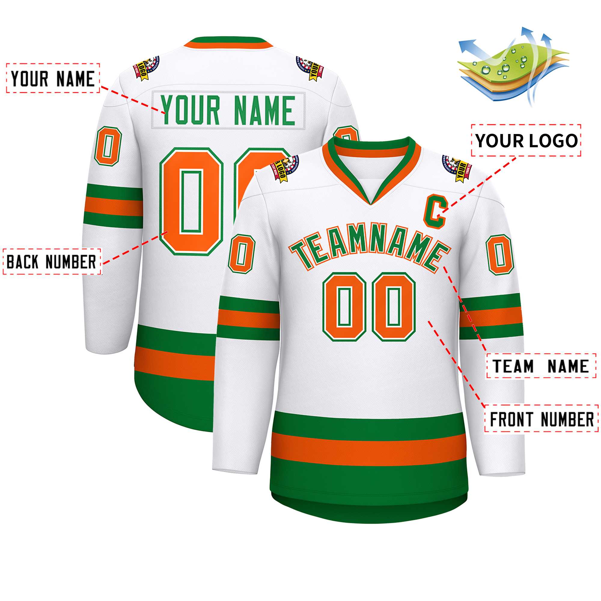 Custom White Kelly Green White-Orange Classic Style Hockey Jersey | KXKSHOP
