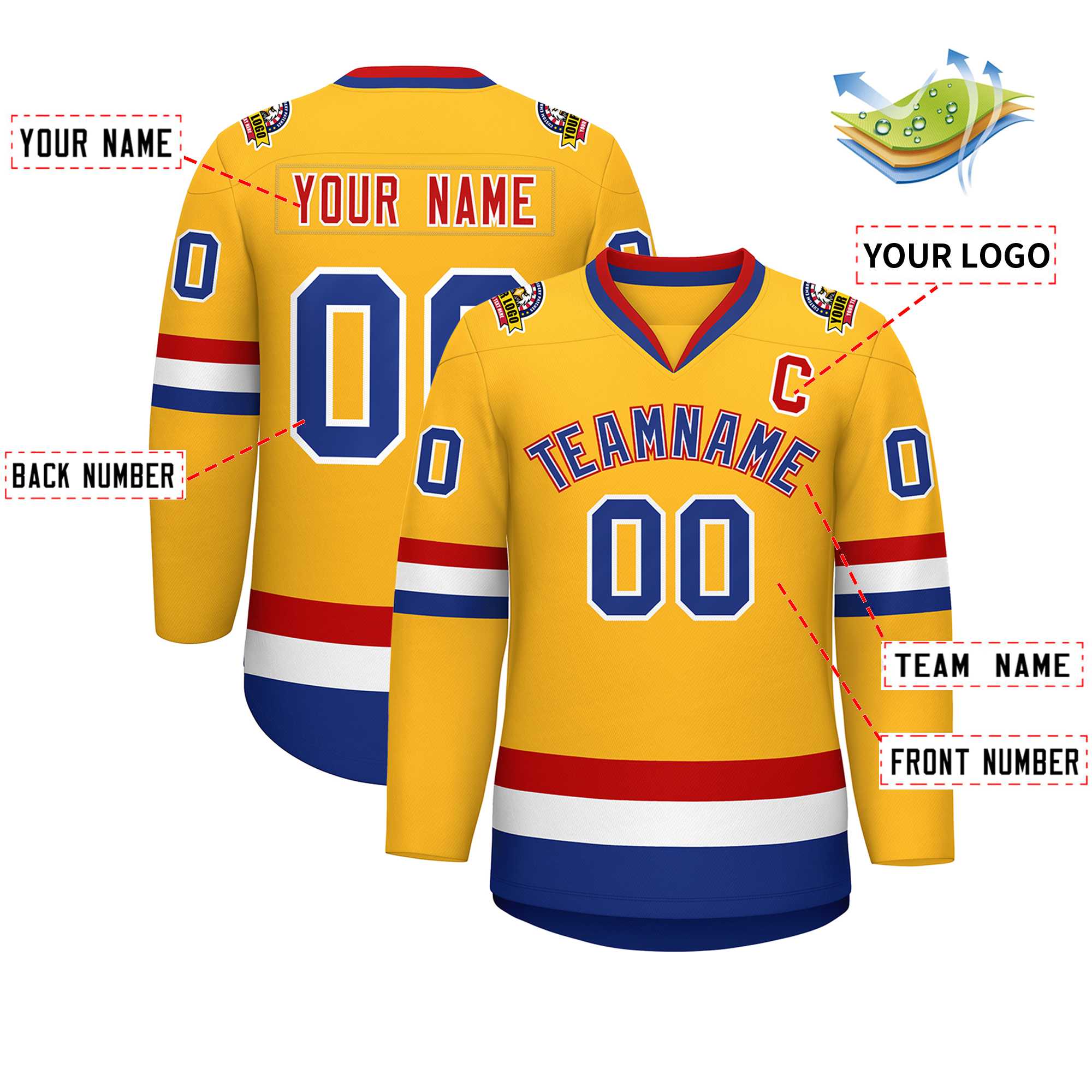 Custom Gold Royal White-Red Classic Style Hockey Jersey | KXKSHOP