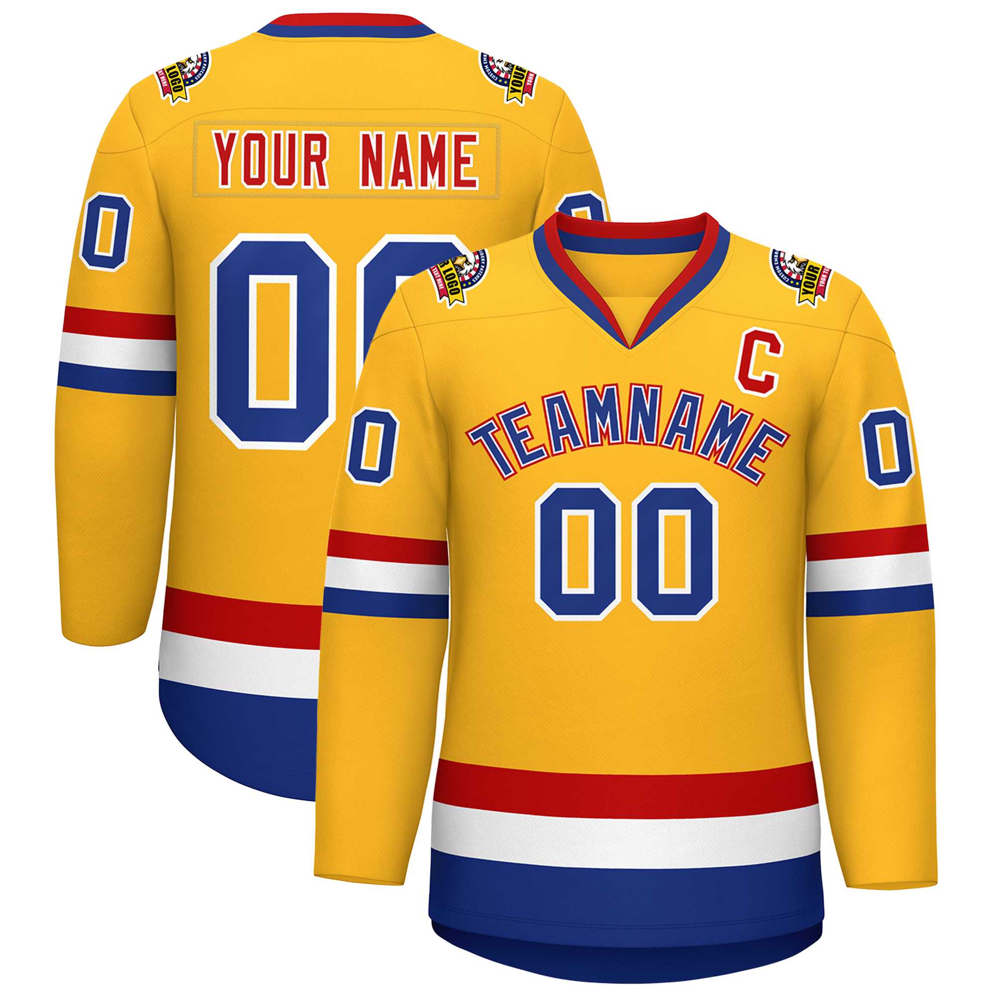 Custom Gold Royal White-Red Classic Style Hockey Jersey | KXKSHOP