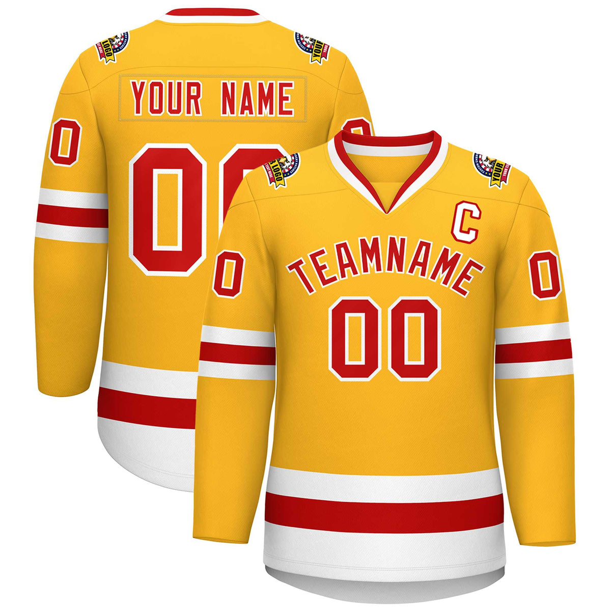 Custom Gold Red-White Classic Style Hockey Jersey | KXKSHOP