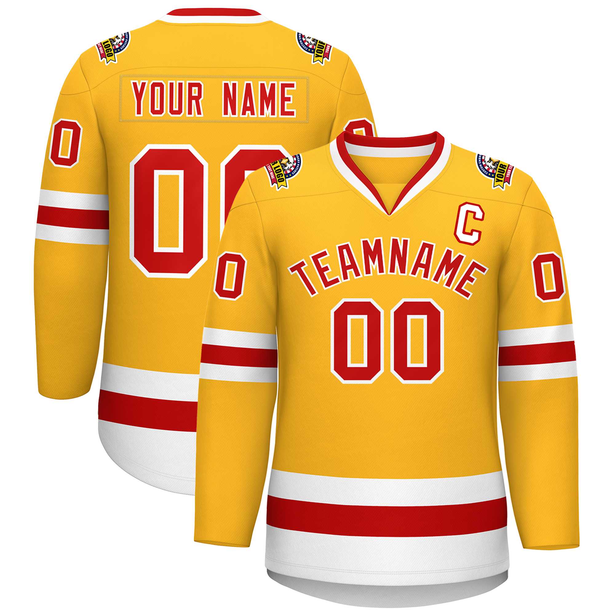 Custom Gold Red-White Classic Style Hockey Jersey | KXKSHOP