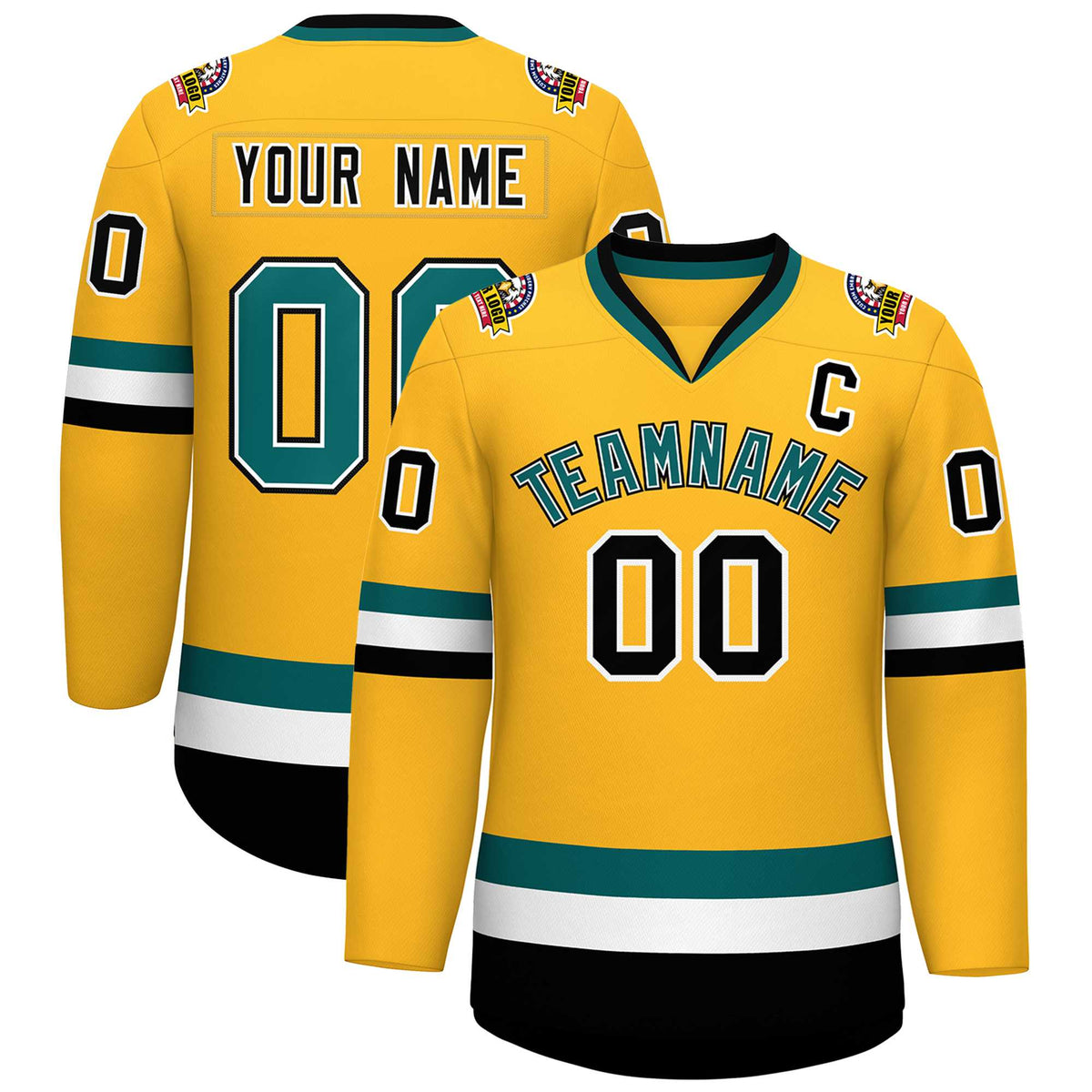 Custom Gold Aqua White-Black Classic Style Hockey Jersey | KXKSHOP