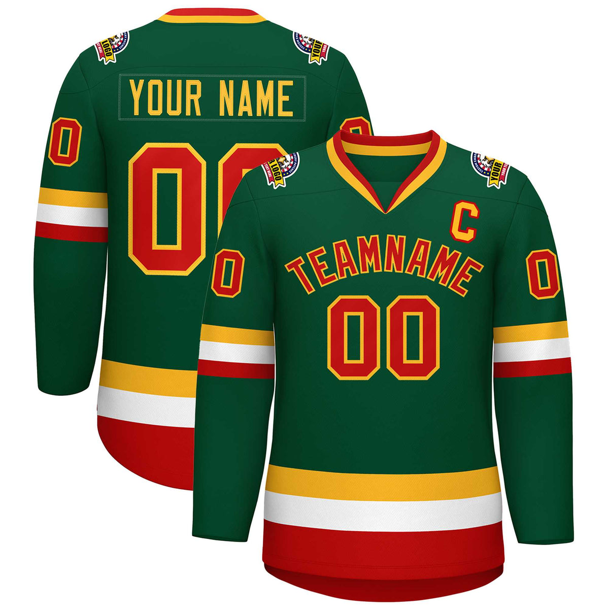 Custom Green Red-Gold Classic Style Hockey Jersey | KXKSHOP