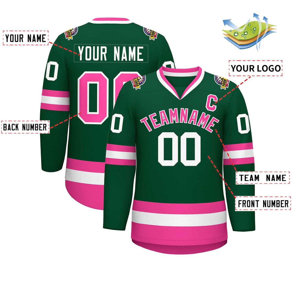 Custom Green Pink-White Classic Style Hockey Jersey | KXKSHOP