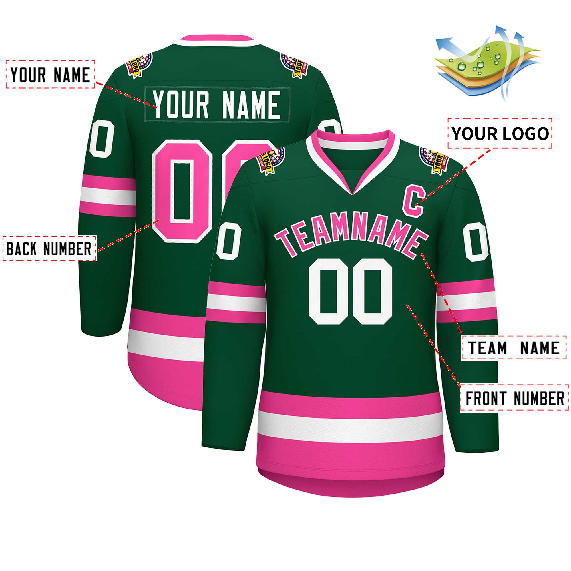 Custom Green Pink-White Classic Style Hockey Jersey | KXKSHOP