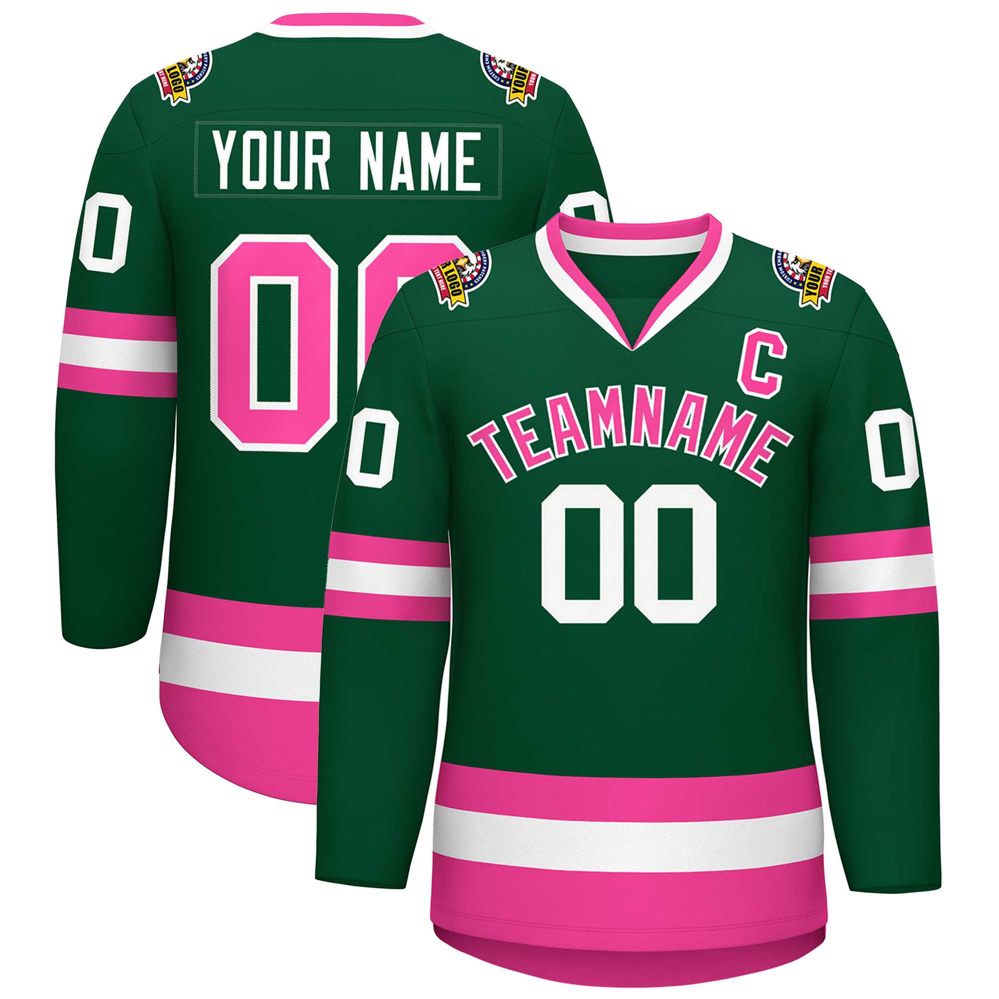 Custom Green Pink-White Classic Style Hockey Jersey | KXKSHOP
