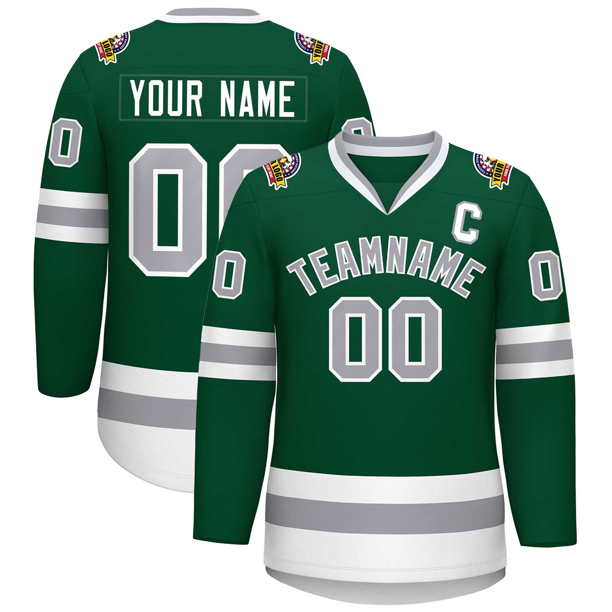 Custom Green Gray-White Classic Style Hockey Jersey | KXKSHOP