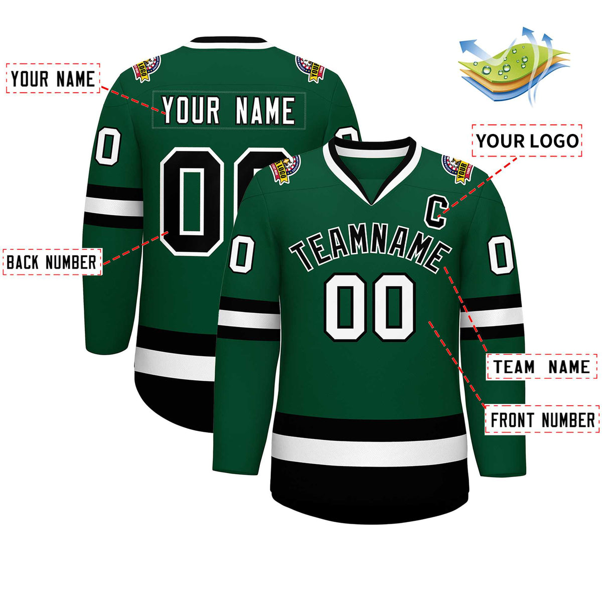 Custom Green Black-White Classic Style Hockey Jersey | KXKSHOP