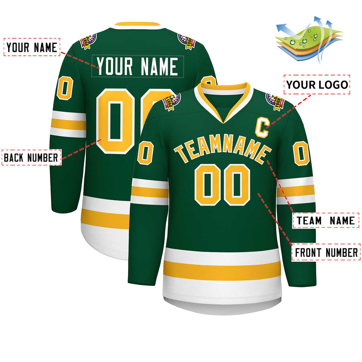 Custom Green Gold-White Classic Style Hockey Jersey | KXKSHOP