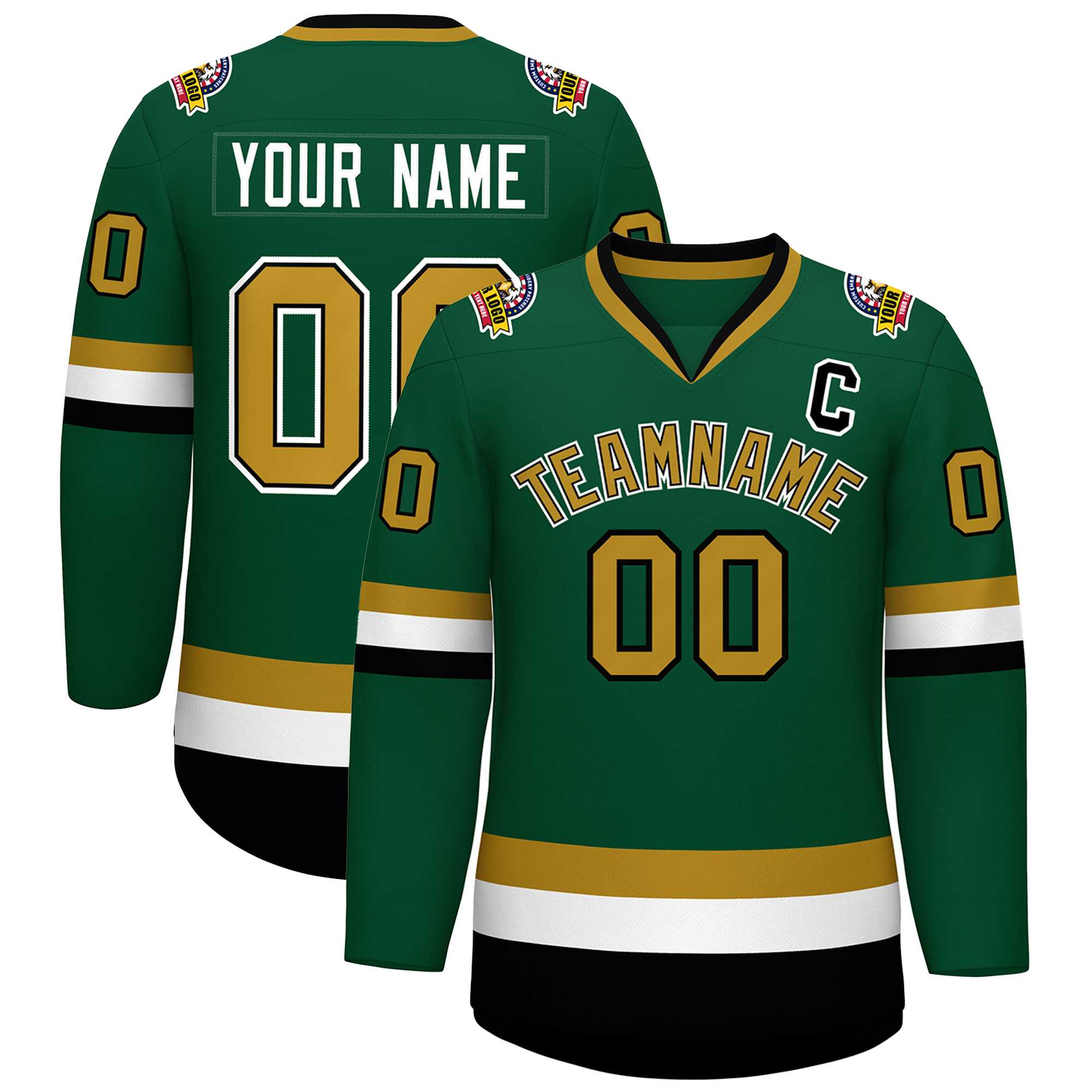 Custom Green Old Gold Black-White Classic Style Hockey Jersey | KXKSHOP