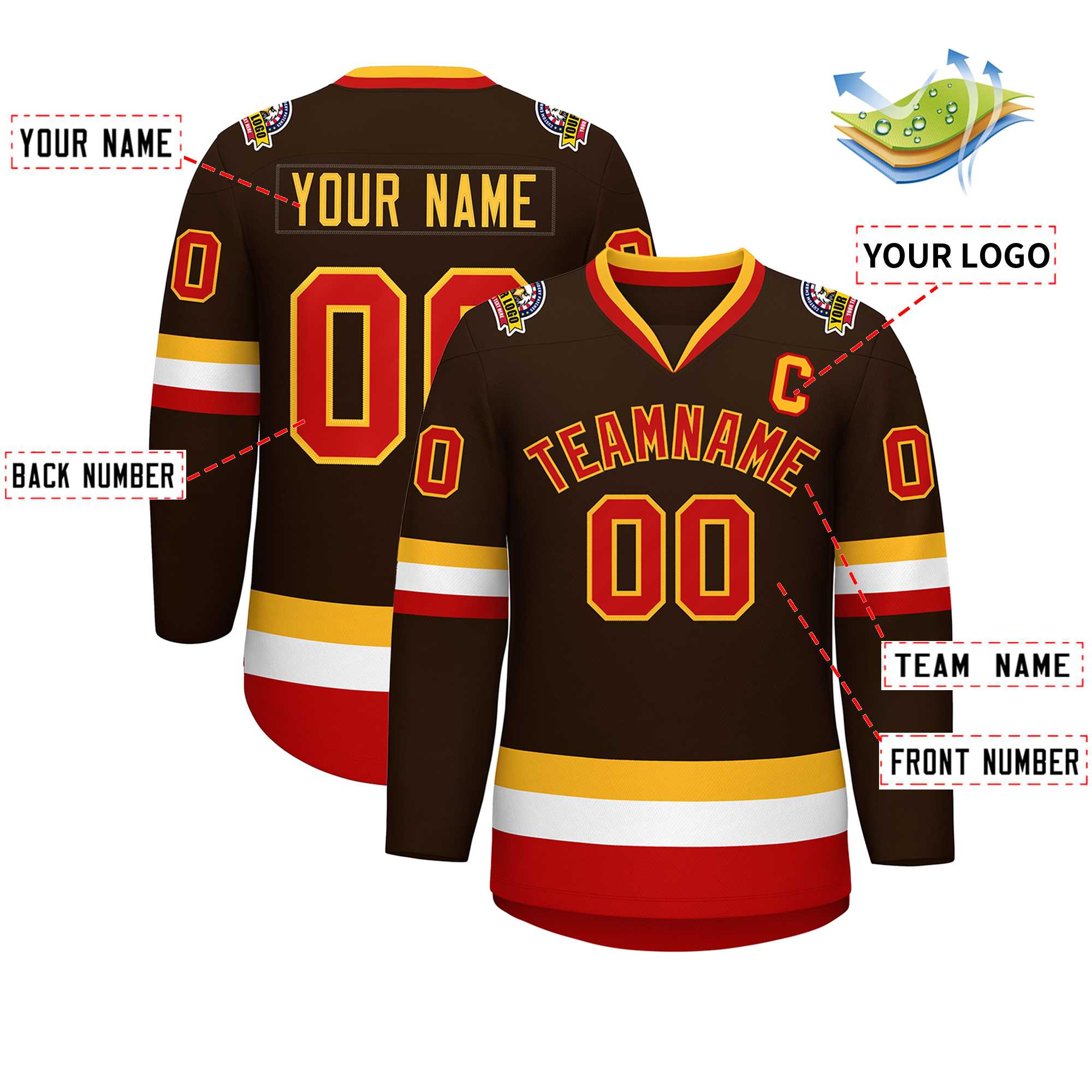 Custom Brown Red-Gold Classic Style Hockey Jersey | KXKSHOP