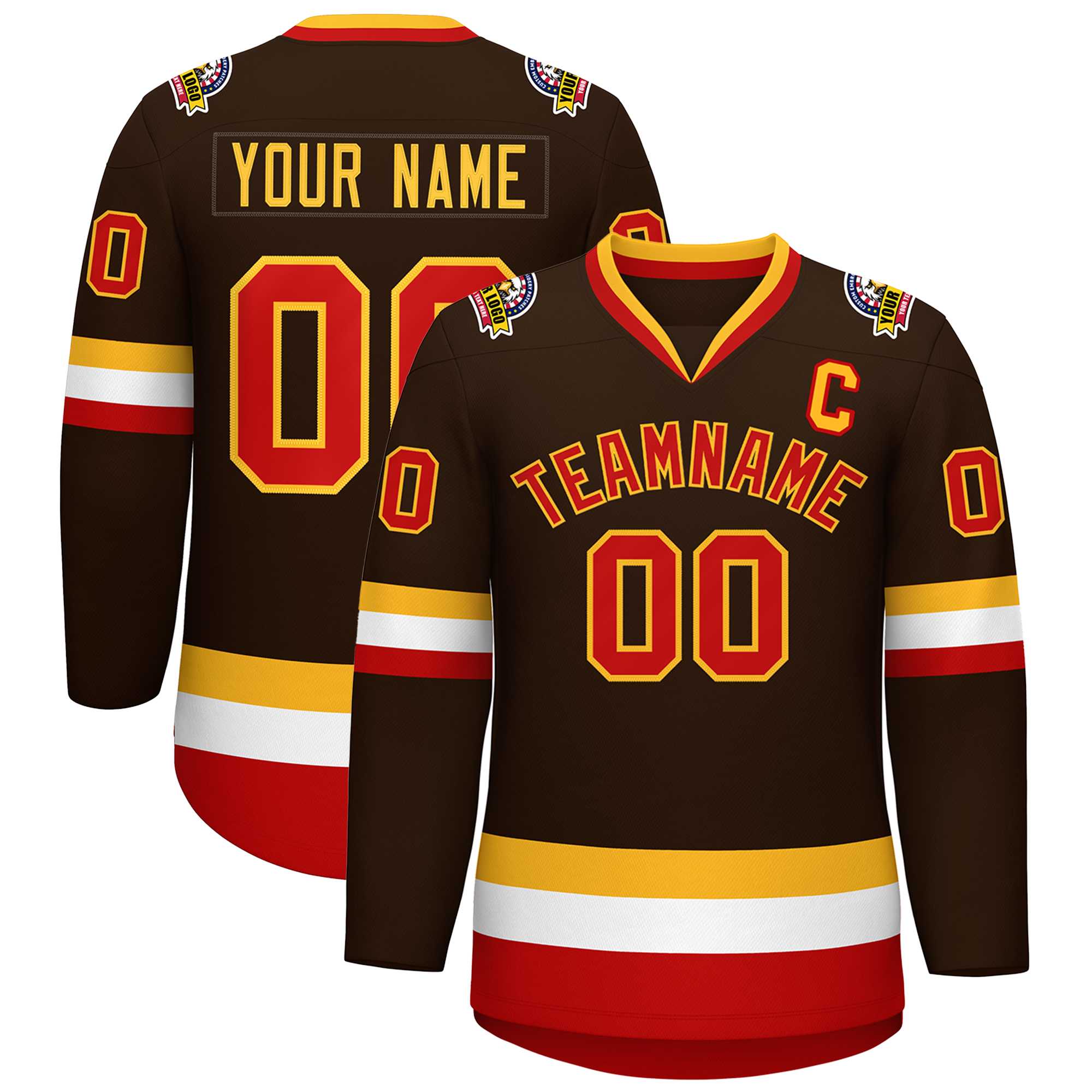 Custom Brown Red-Gold Classic Style Hockey Jersey | KXKSHOP