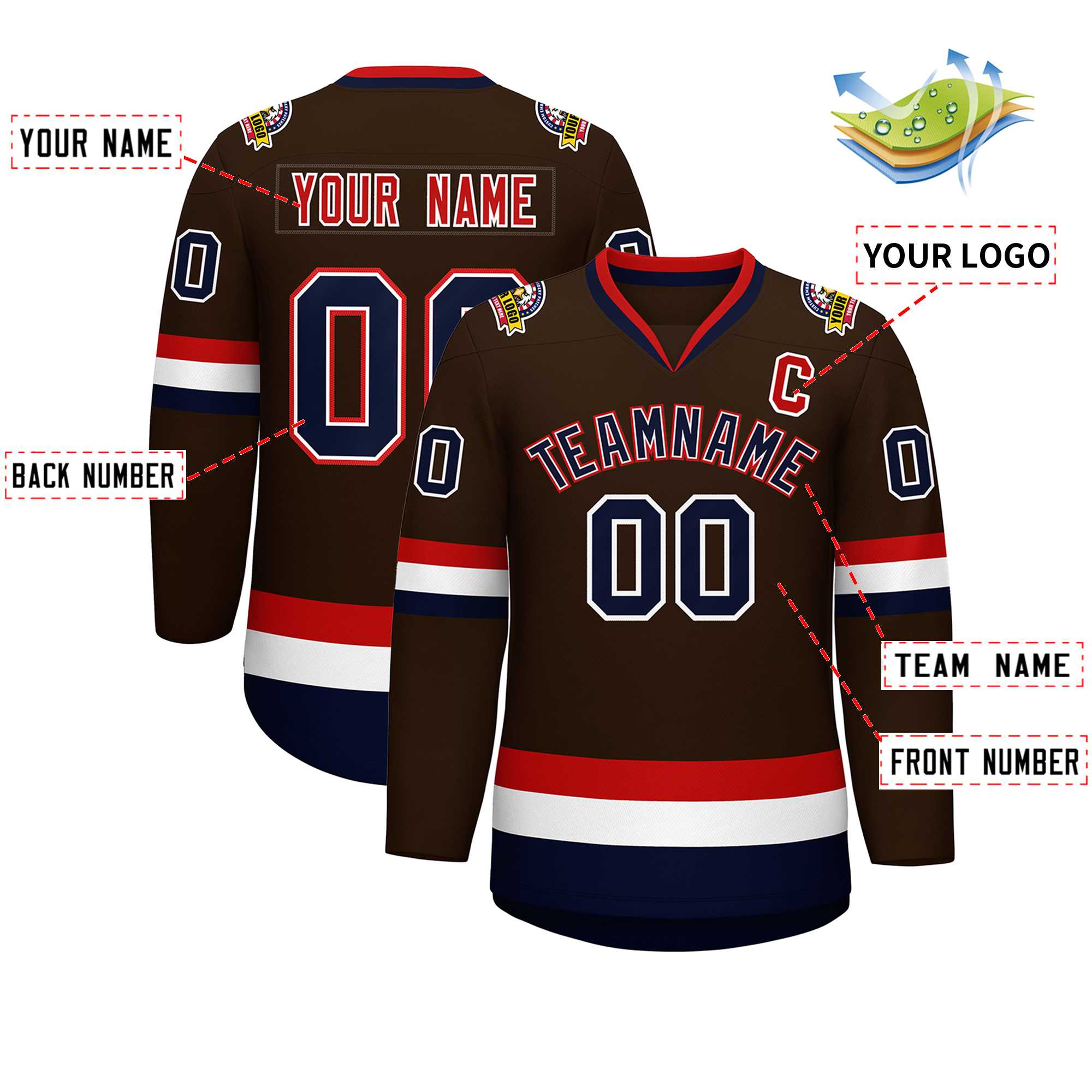 Custom Brown Navy White-Red Classic Style Hockey Jersey | KXKSHOP