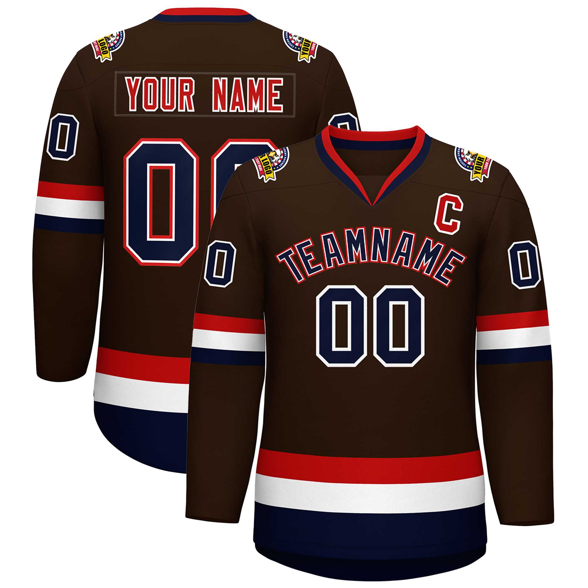 Custom Brown Navy White-Red Classic Style Hockey Jersey | KXKSHOP