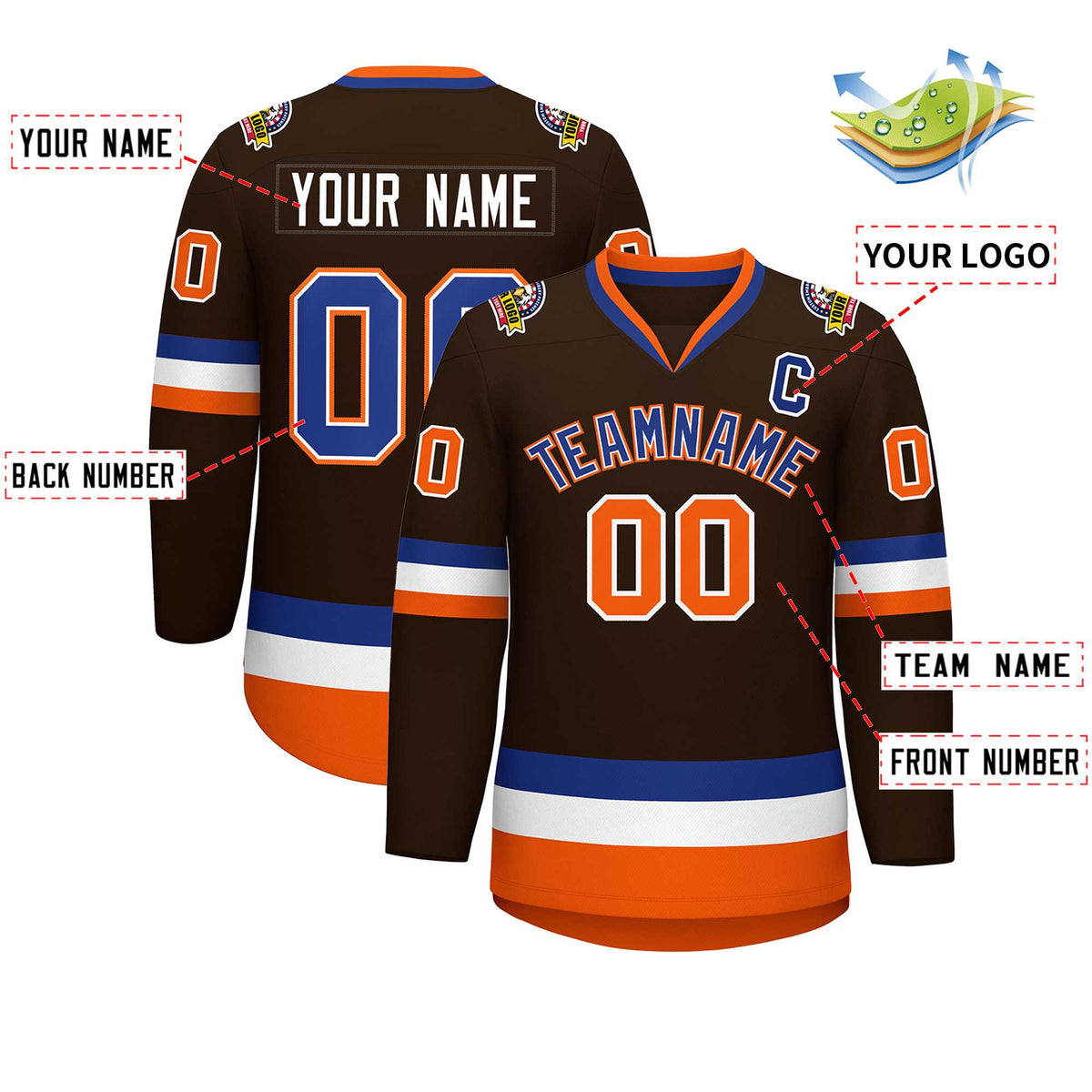Custom Brown Royal White-Orange Classic Style Hockey Jersey | KXKSHOP