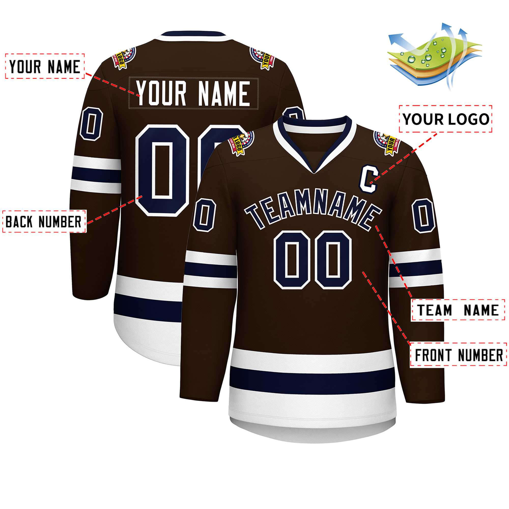 Custom Brown Navy-White Classic Style Hockey Jersey | KXKSHOP