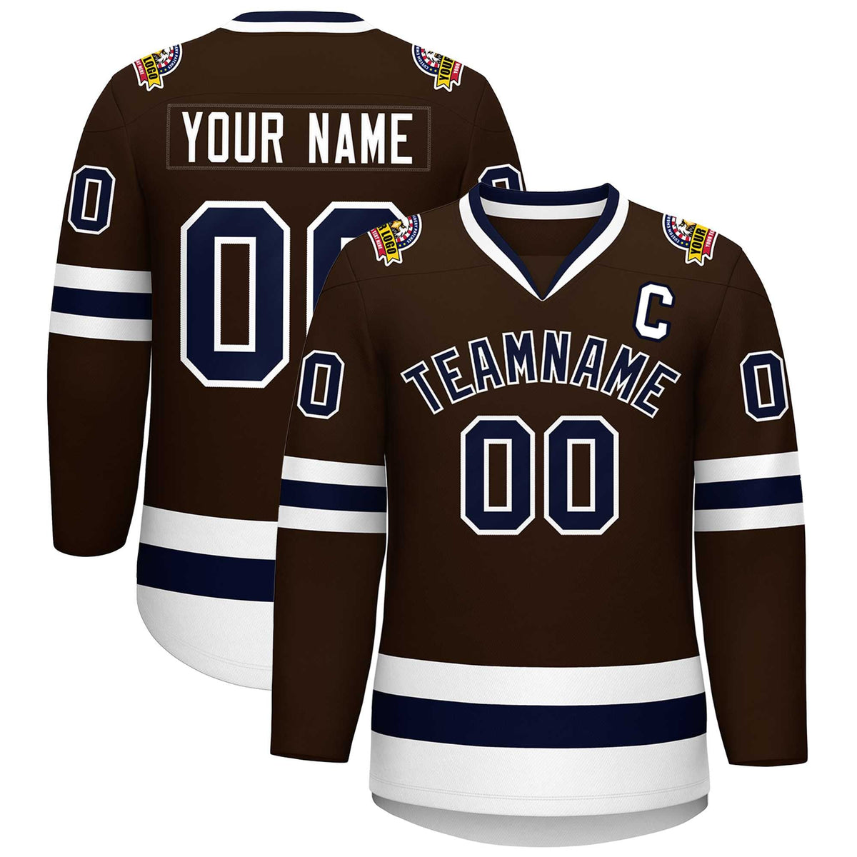 Custom Brown Navy-White Classic Style Hockey Jersey | KXKSHOP