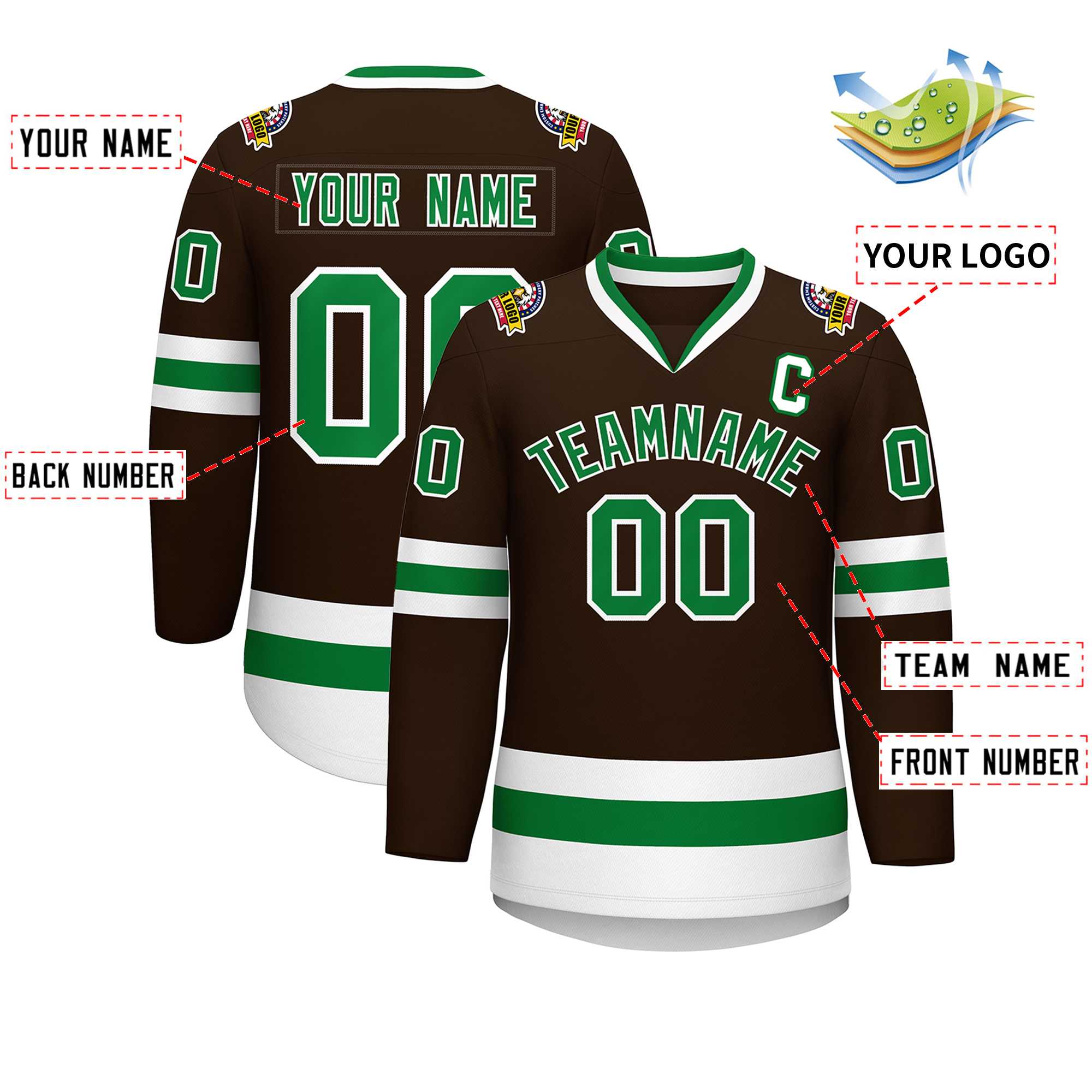 Custom Brown Kelly Green-White Classic Style Hockey Jersey | KXKSHOP