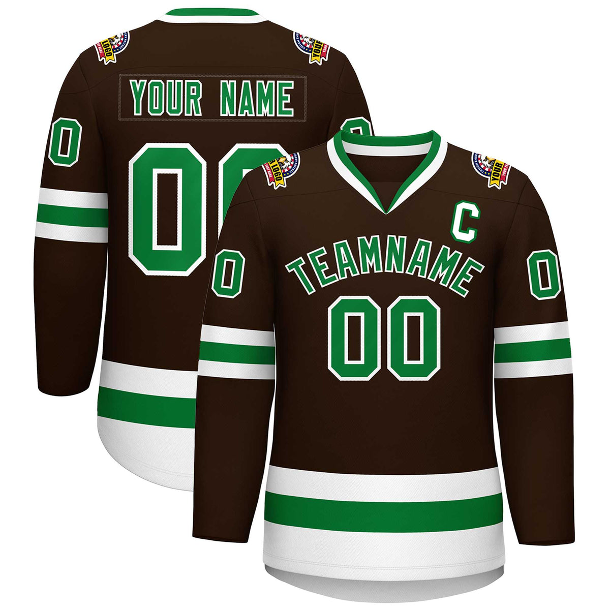 Custom Brown Kelly Green-White Classic Style Hockey Jersey | KXKSHOP