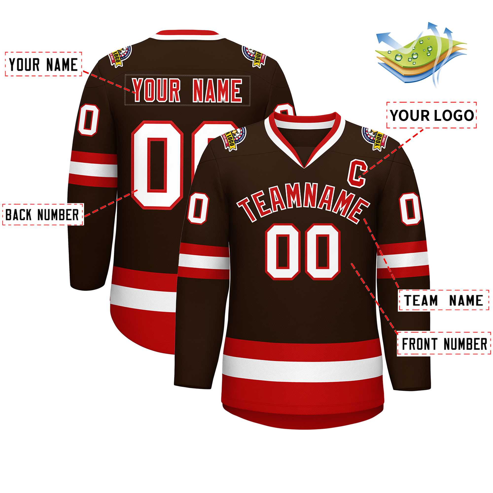Custom Brown Red-White Classic Style Hockey Jersey | KXKSHOP